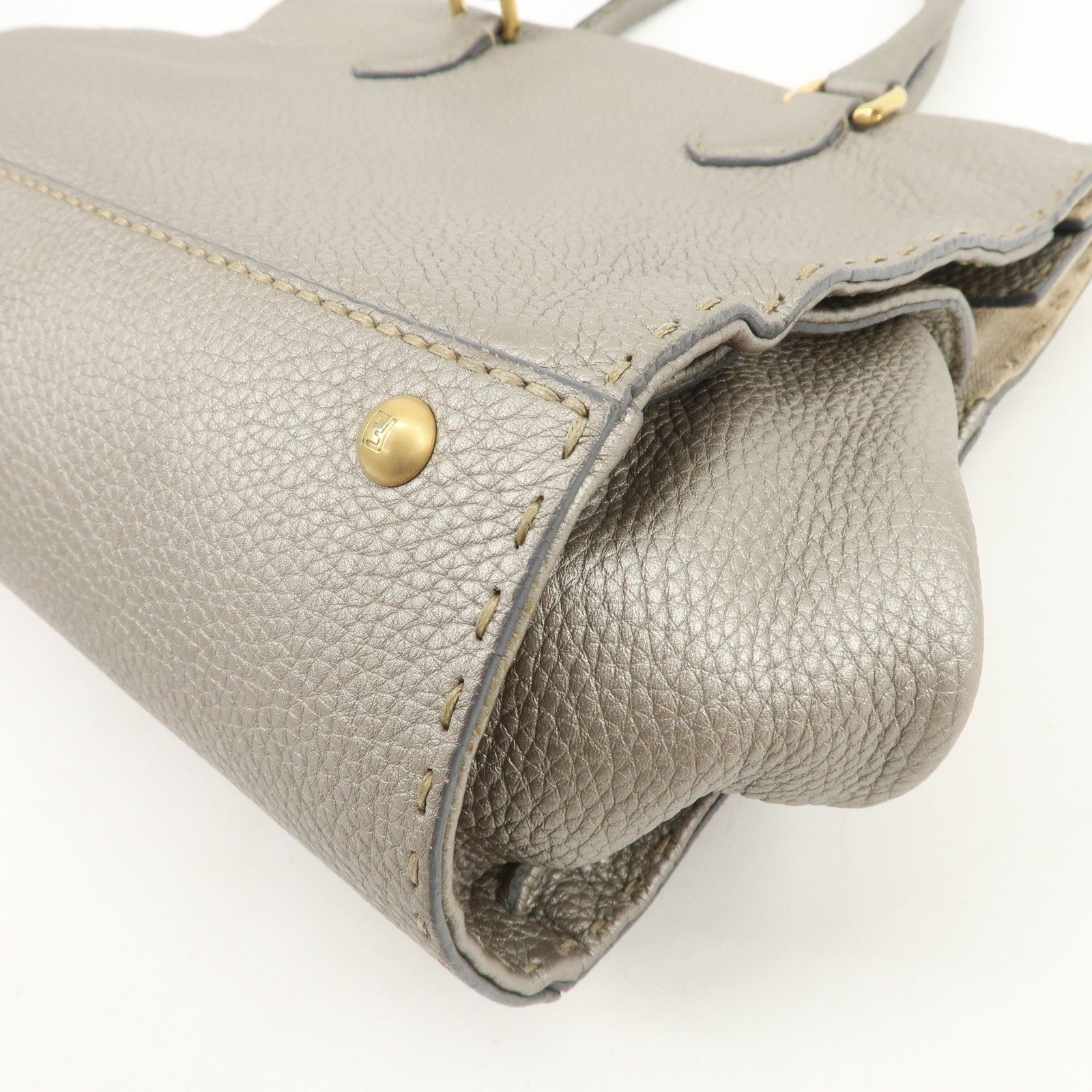 FENDI Seleria Leather Hand Bag Shoulder Bag Metallic Gray 8BN218