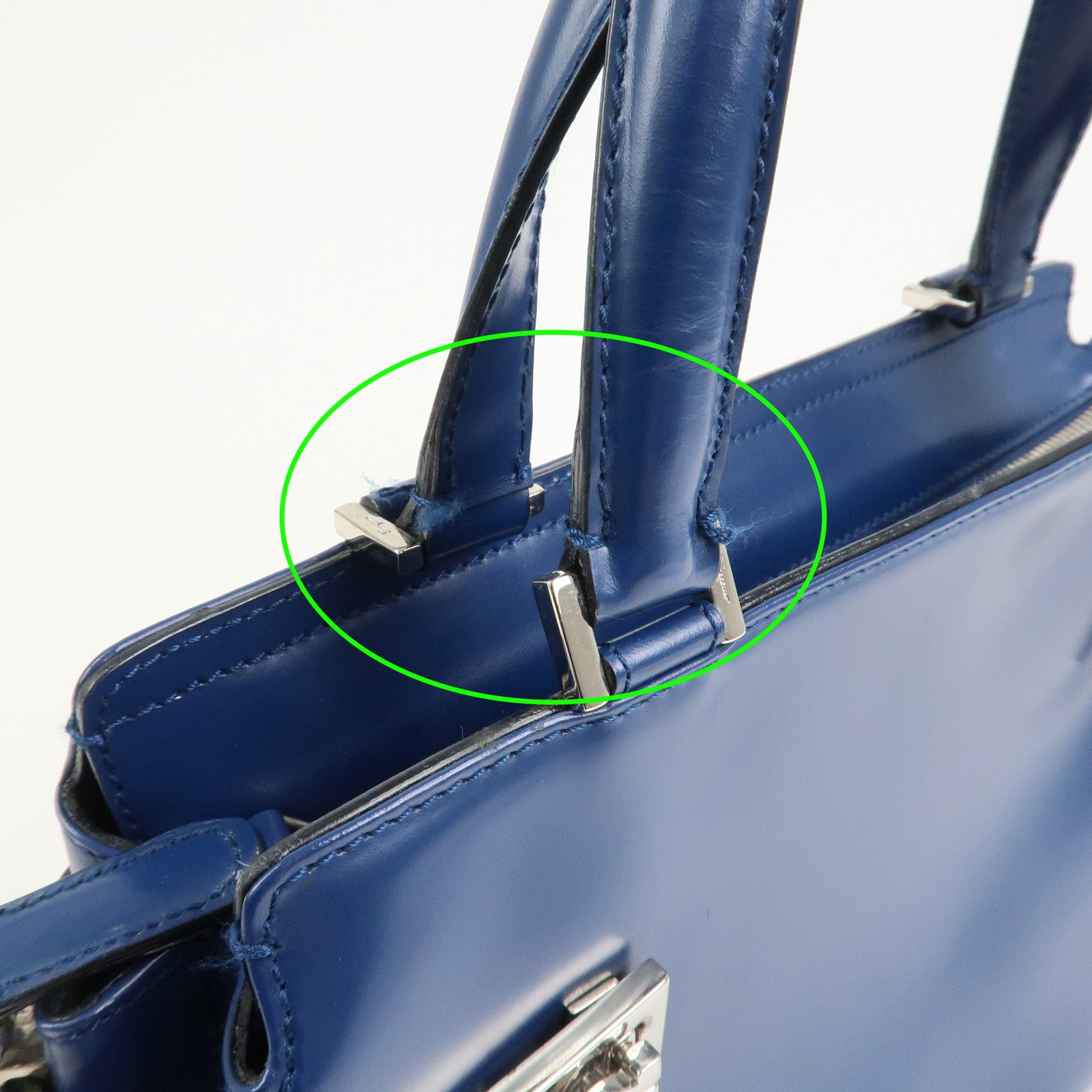 Ferragamo Gancini Logo Leather 2Way Bag Hand Bag Shoulder Bag Blue