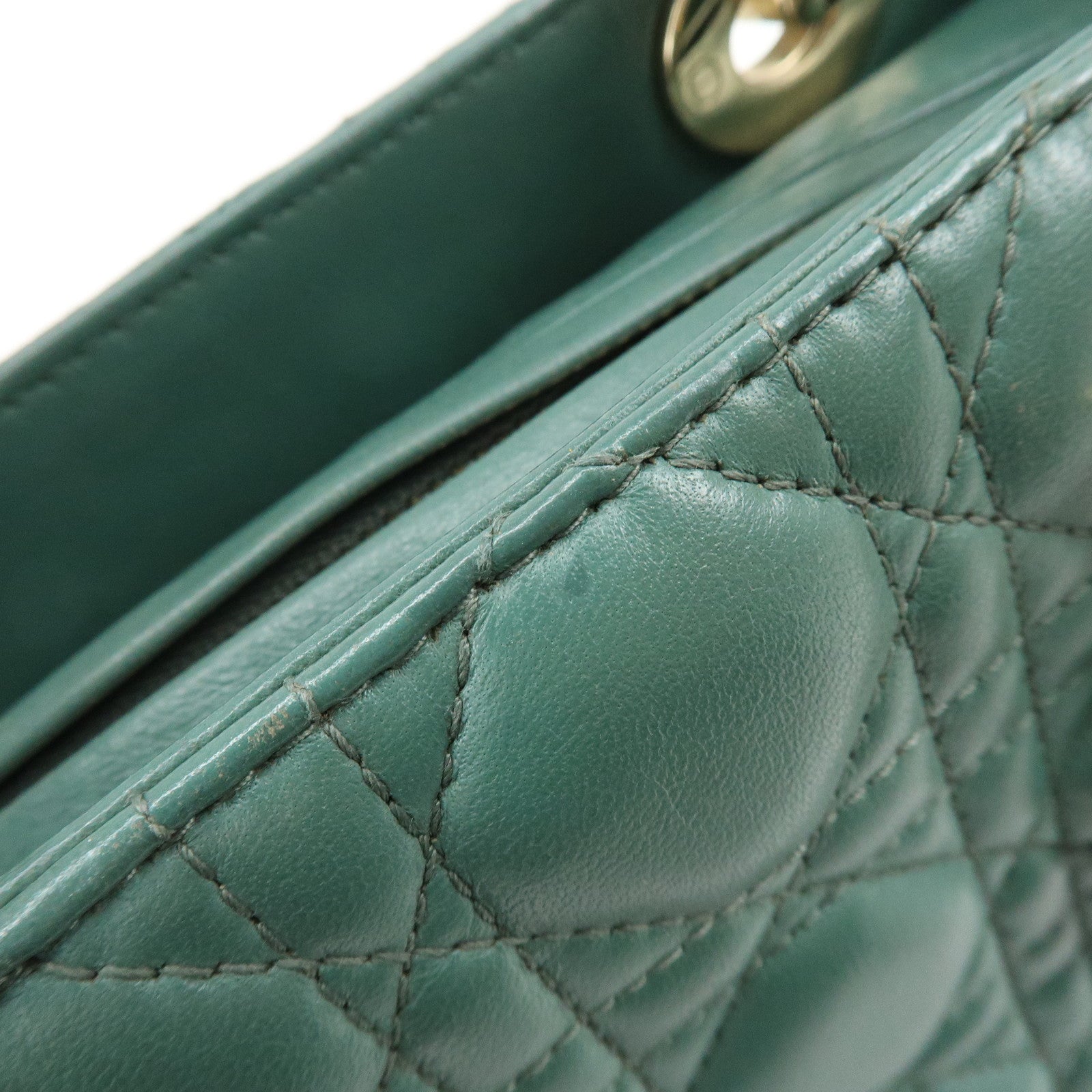 Christian Dior Lady Dior Cannage Lamb Skin 2Way Bag Hand Bag Green