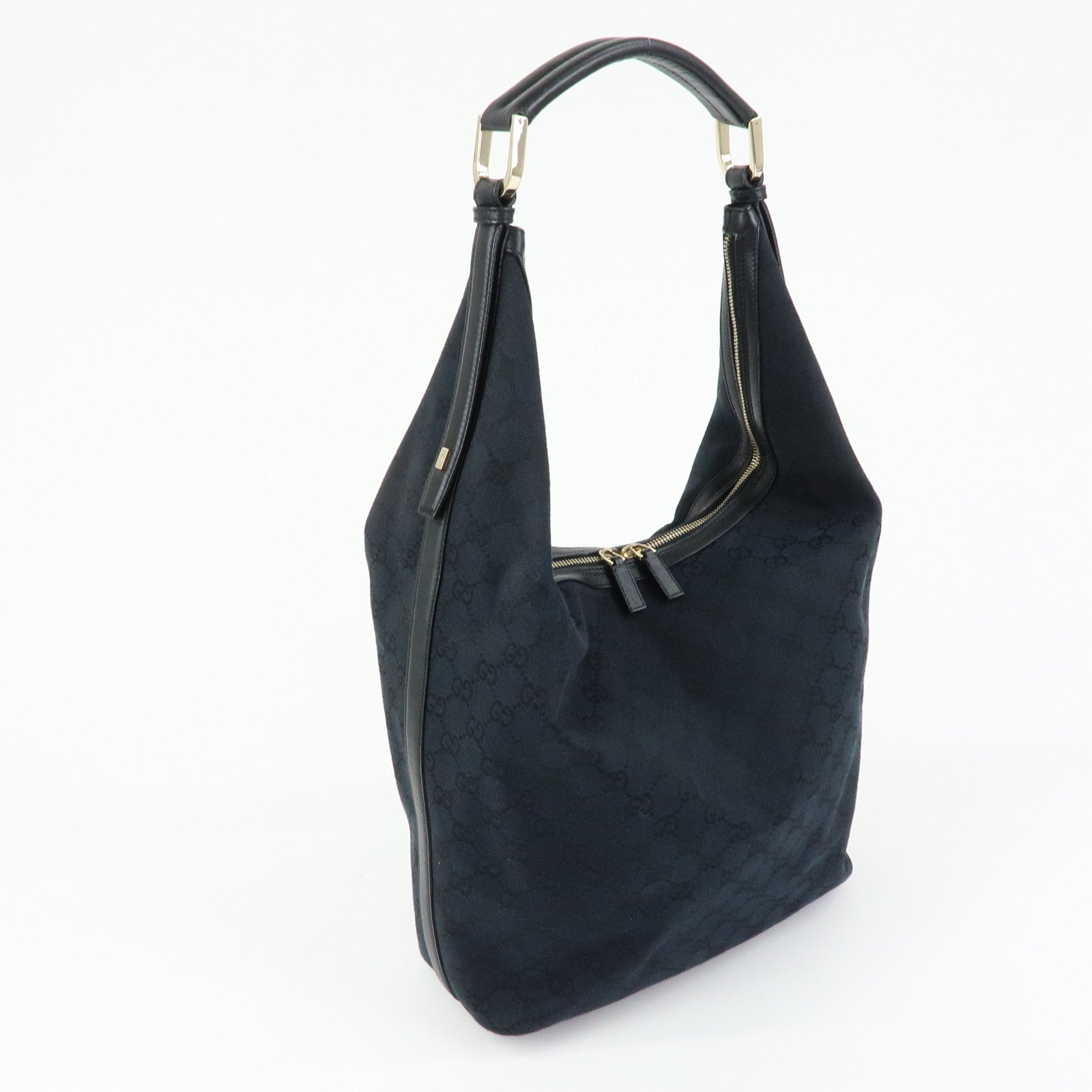 GUCCI GG Canvas Leather Shoulder Bag Hand Bag Black 001.4287