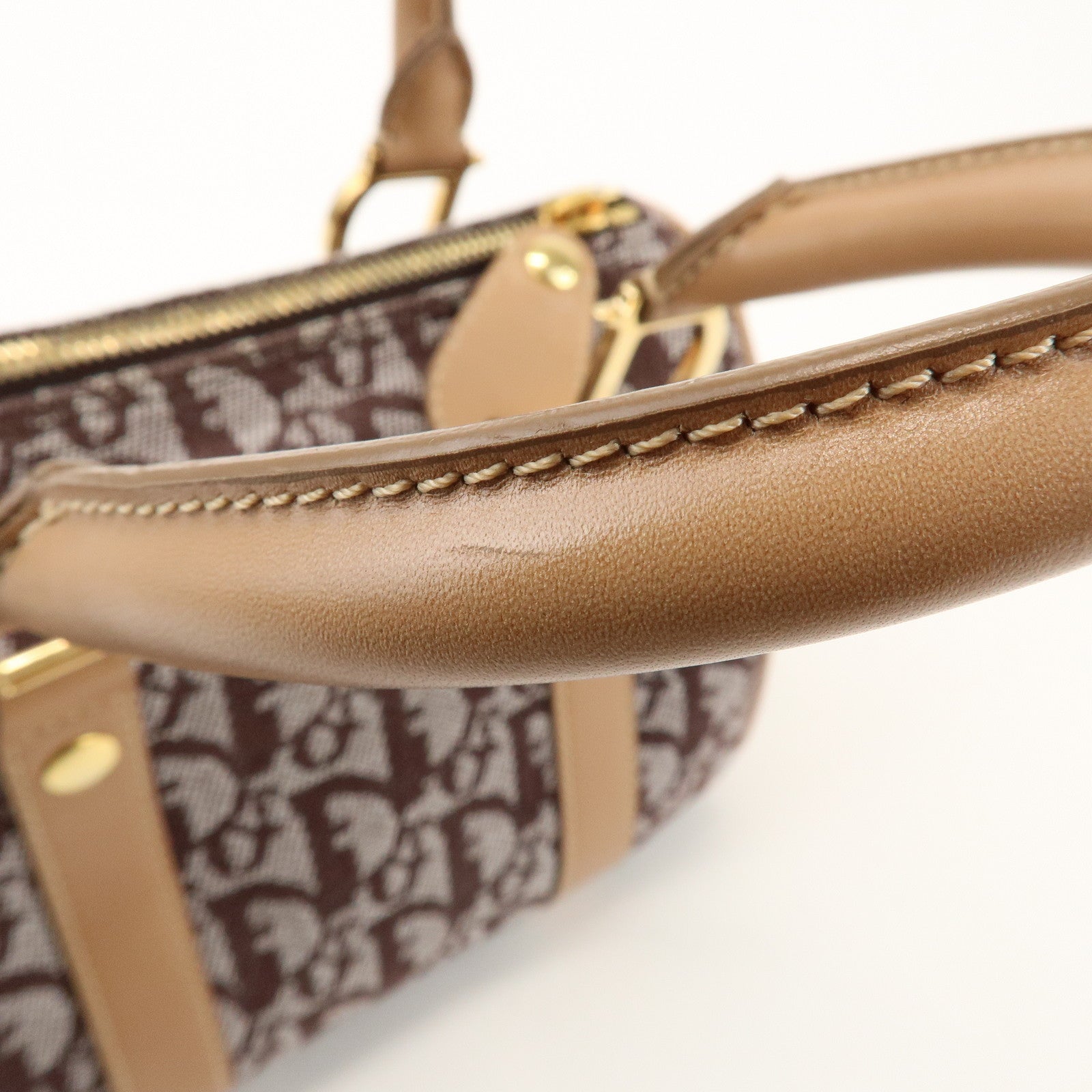 Christian Dior Trotter Jacquard Canvas Leather Mini Boston Hand Bag