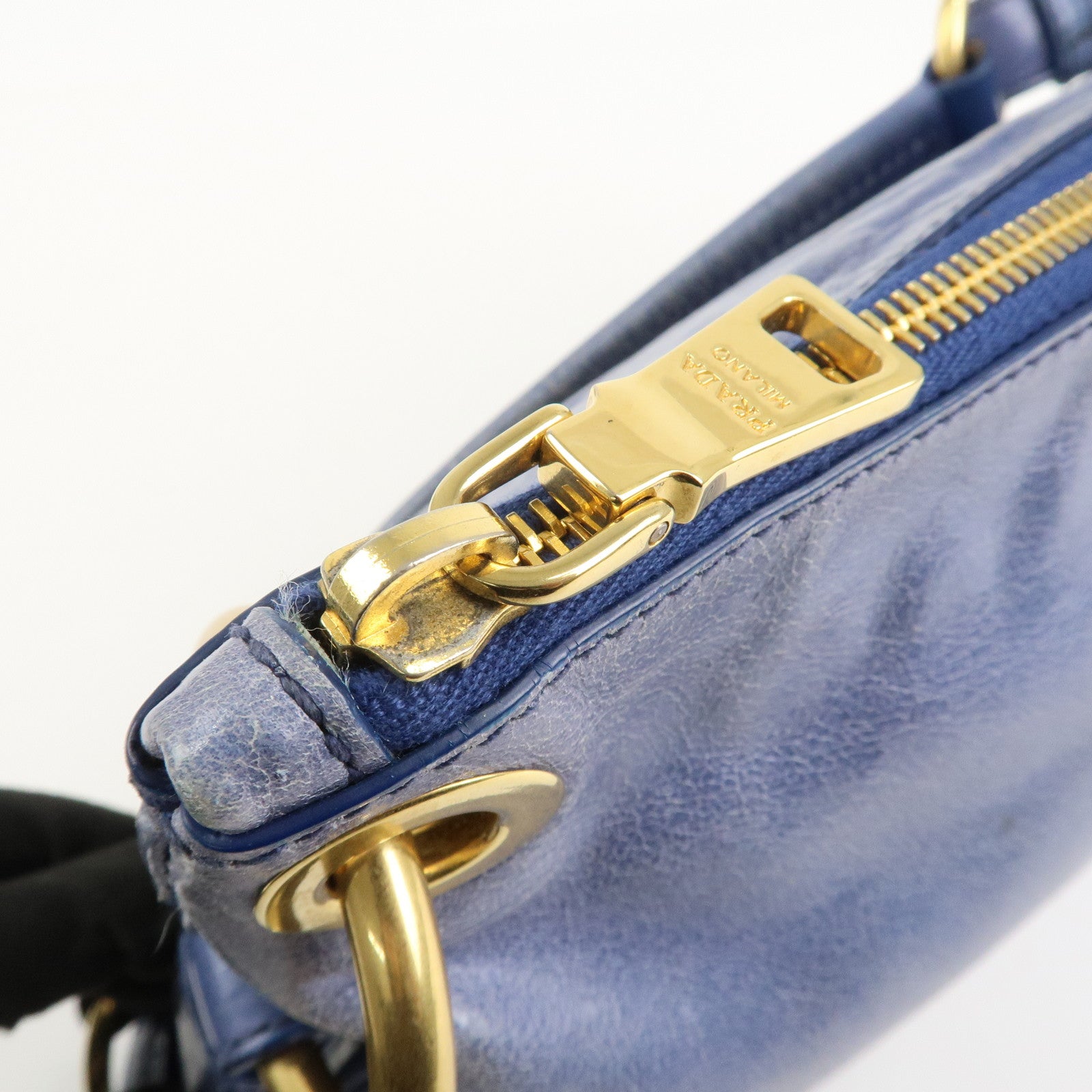 PRADA Leather Shoulder Bag Hand Bag Blue BR4984 Used