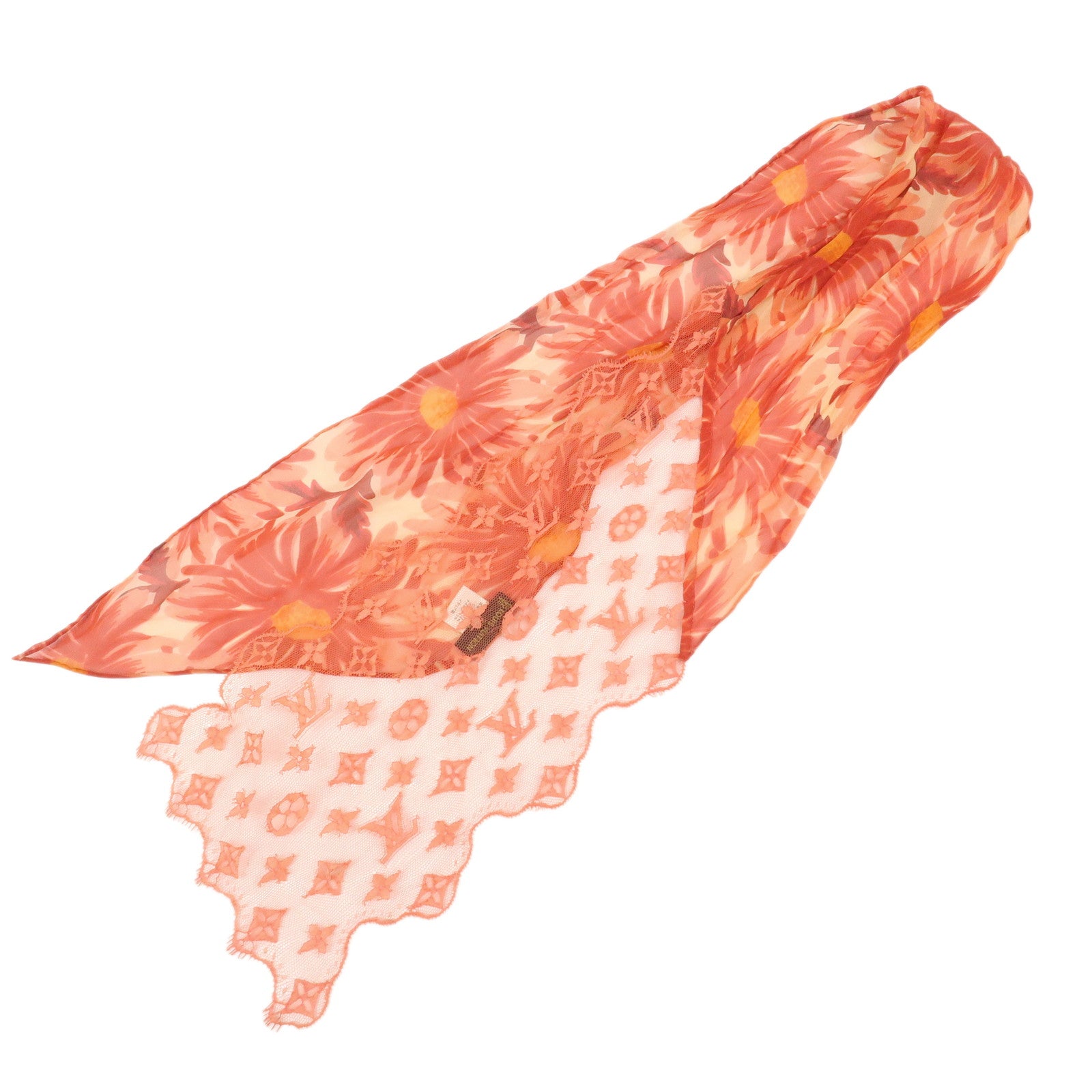 Louis Vuitton Monogram Silk Cotton Nylon Scarf Flower Print Orange