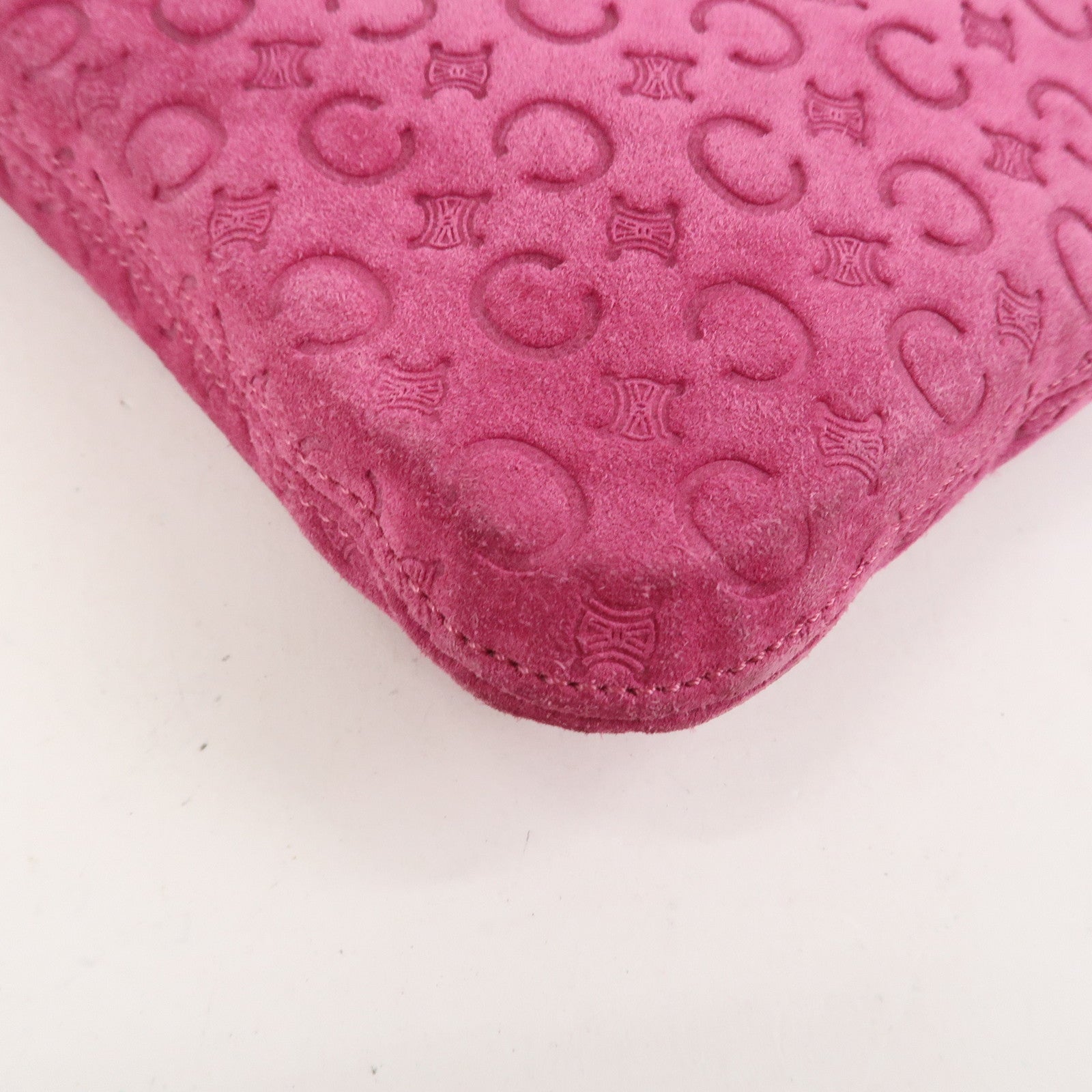 CELINE C Macadam Suede Leather Shoulder Bag Pink Light Brown