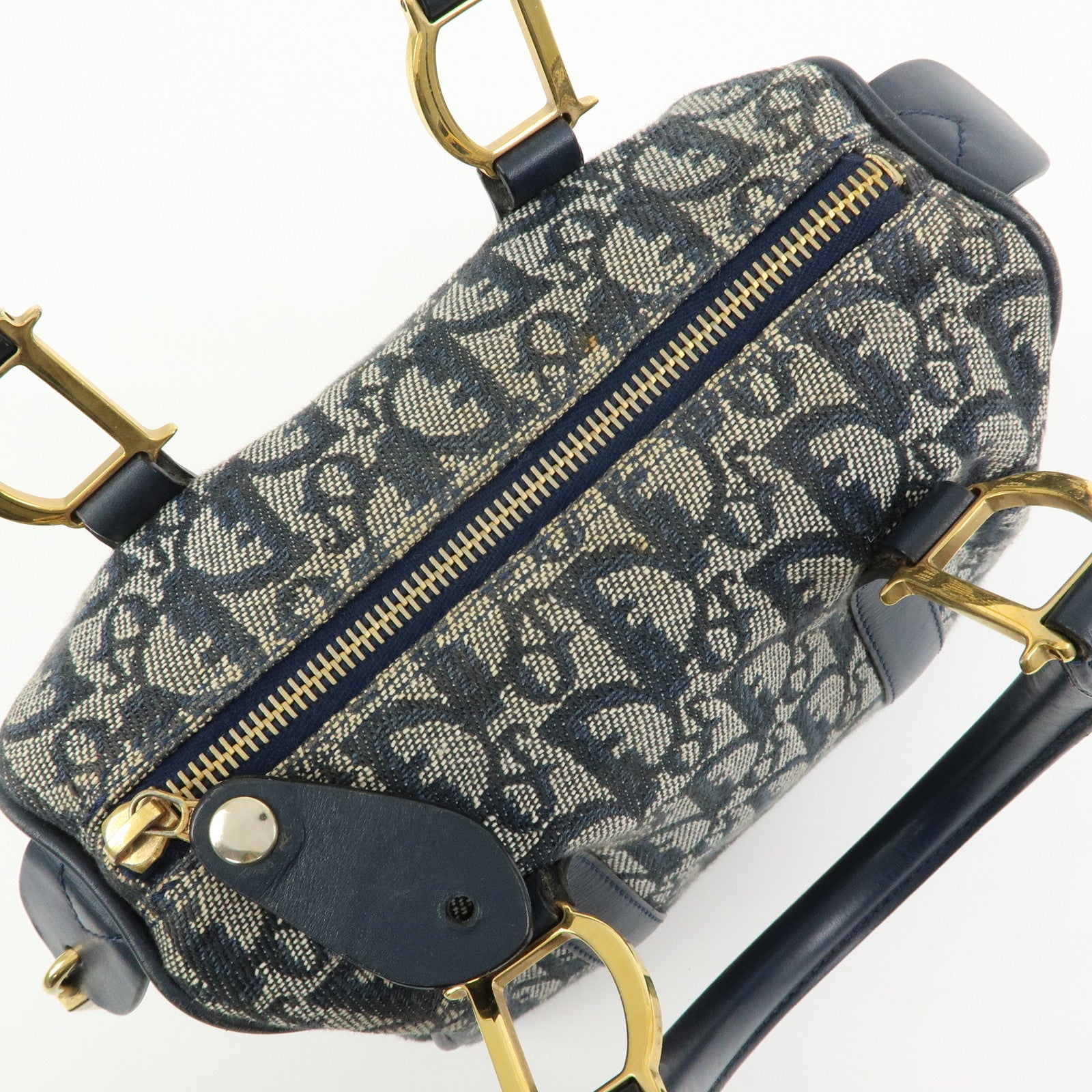 Christian Dior Trotter Jacguard Leather Mini Boston Bag Navy