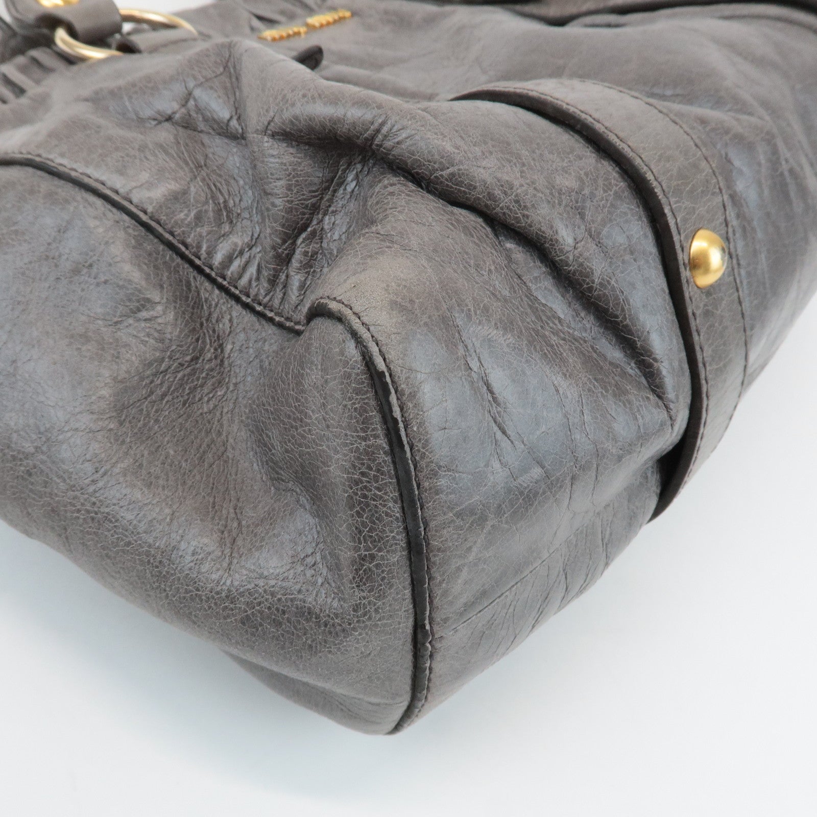 MIU MIU Leather 2Way Shoulder Bag Hand Bag Gray RT0383 Used
