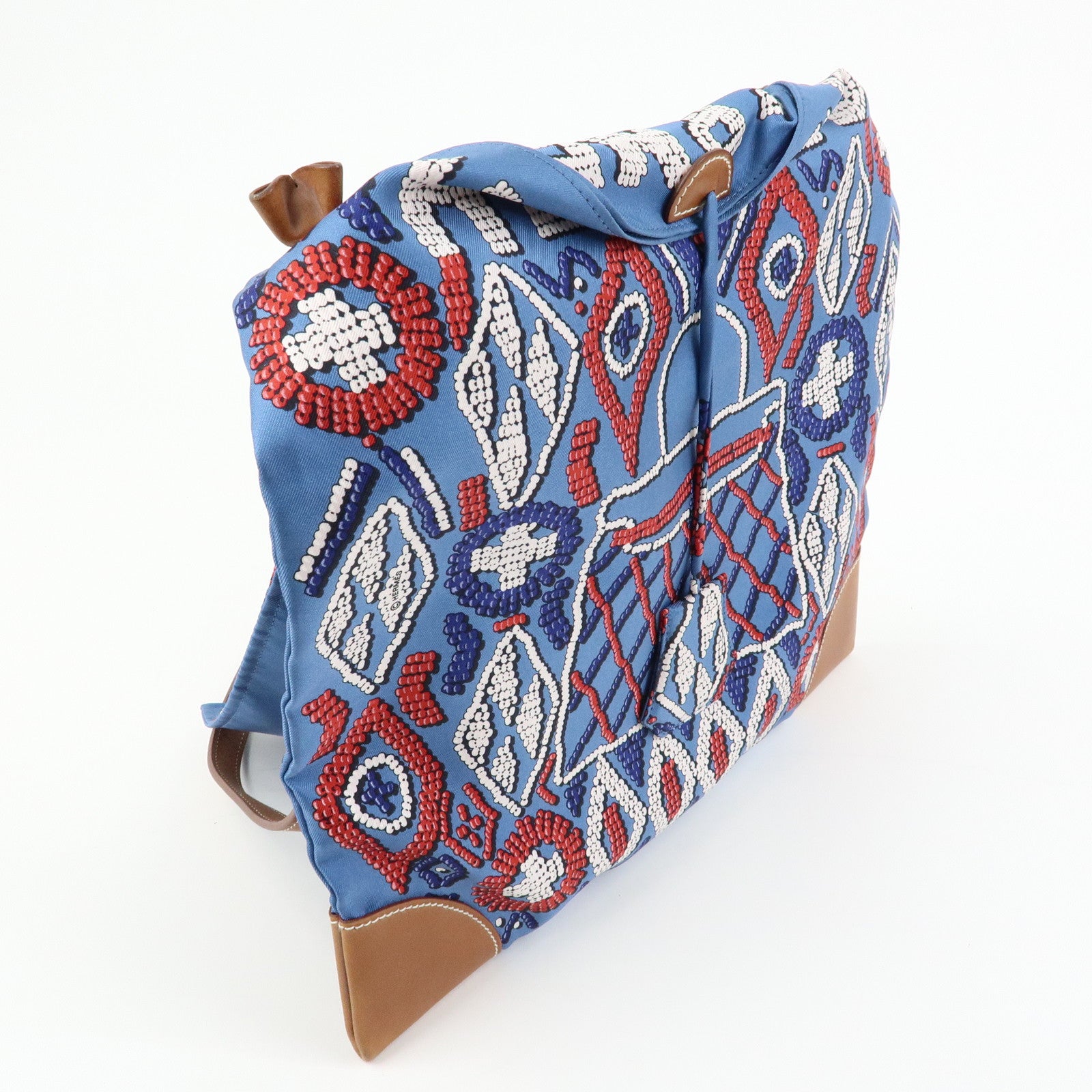 HERMS Silky City PM Silk Leather Shoulder Bag Kelly en Perles Blue
