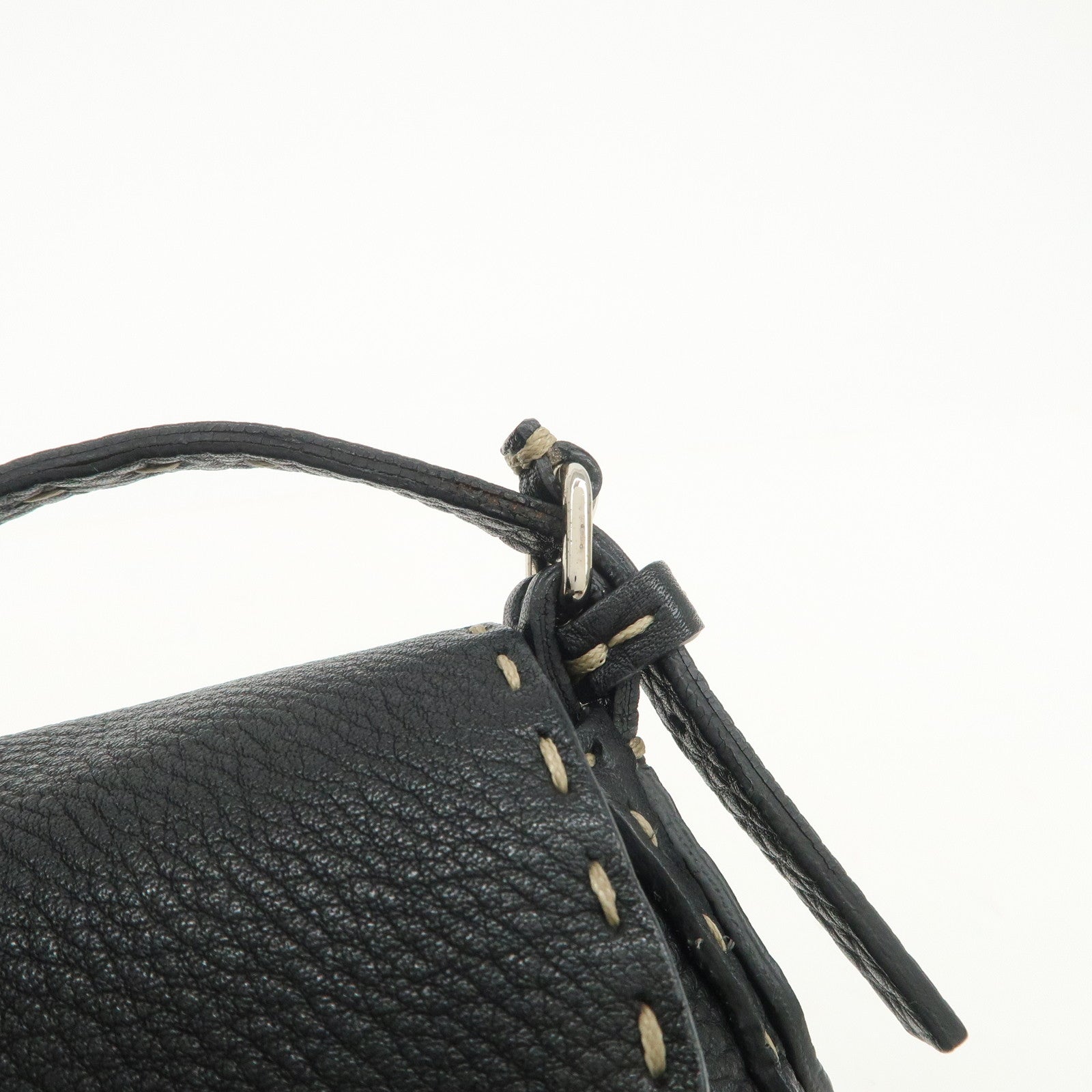 FENDI Seleria Leather Hand Bag Shoulder Bag Black 8BR430