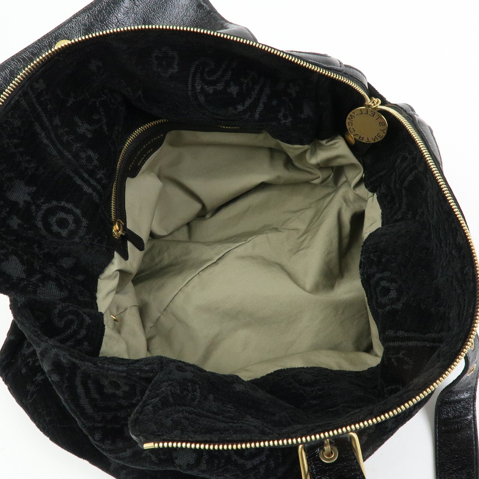STELLA MCCARTNEY Canvas Leather Tote Hand Bag Paisley Pattern Black