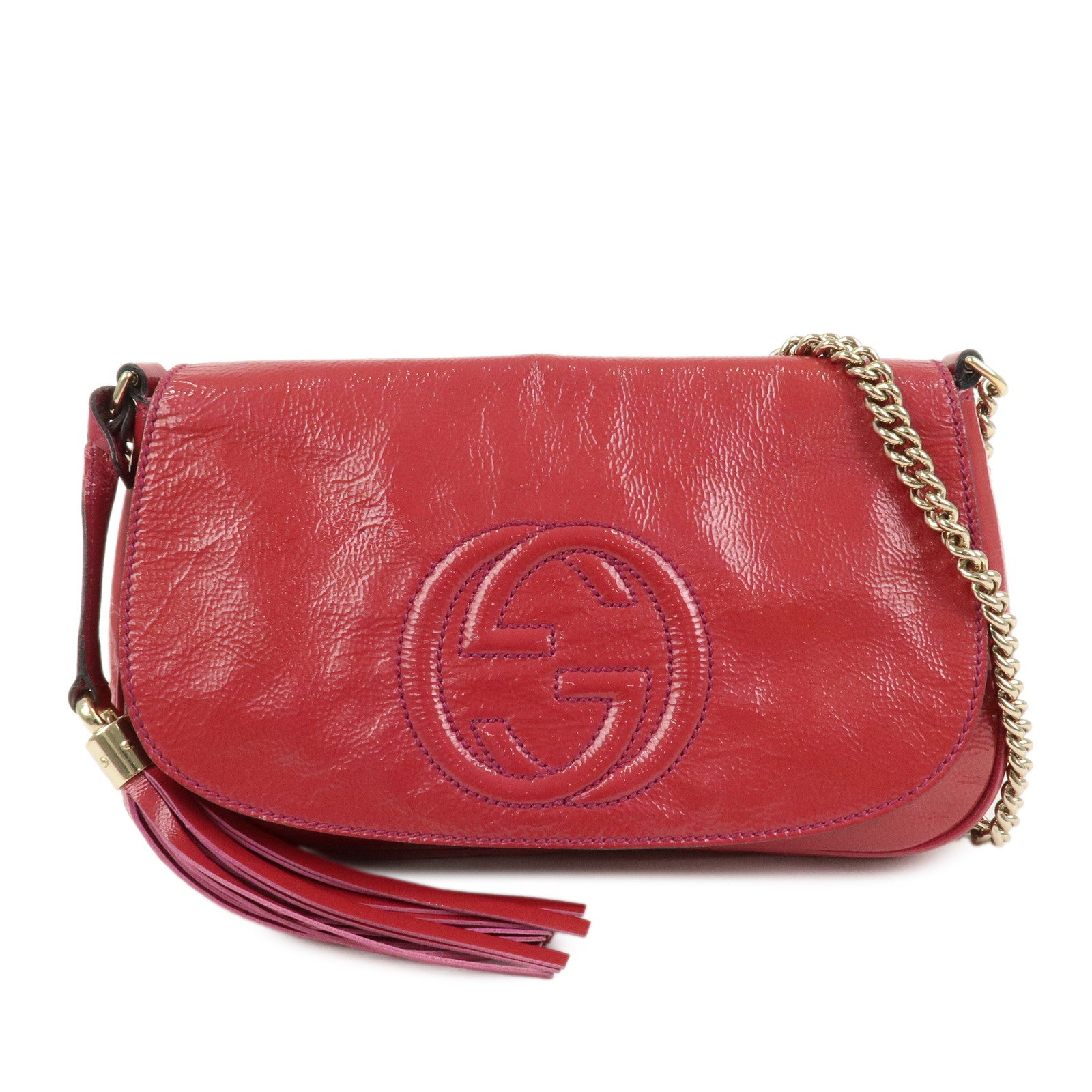 GUCCI SOHO Patent Leather Chain Shoulder Bag Red 336752