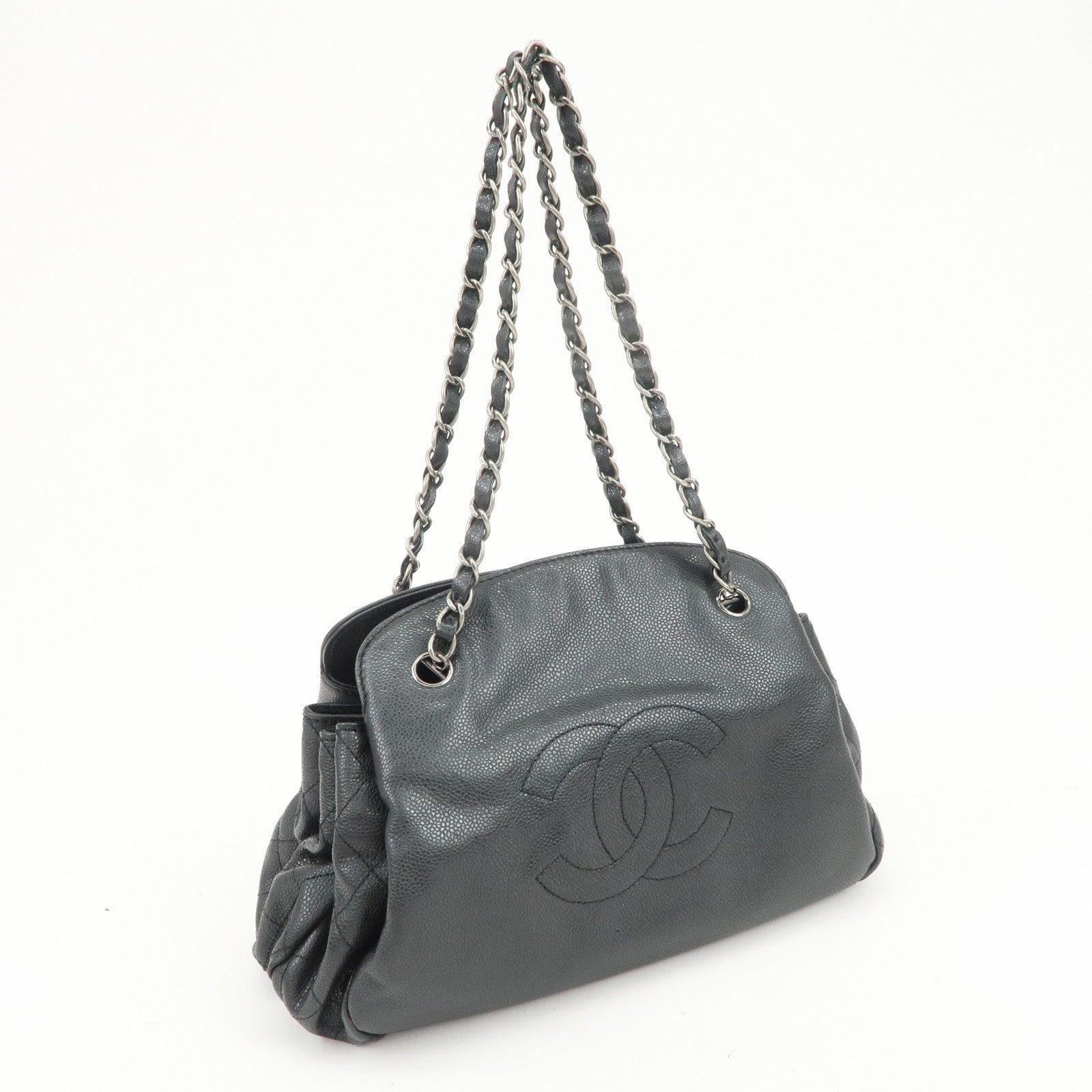 CHANEL COCO Mark Caviarskin Chain Shoulder Bag Black Silver