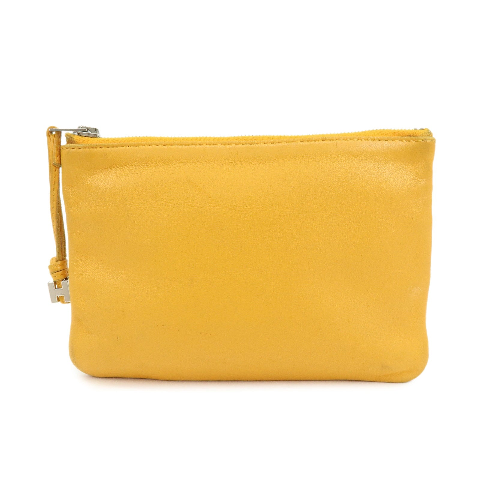 HERMES Leather Cosmetic Pouch Jewelry Pouch ☐P Stamped Yellow