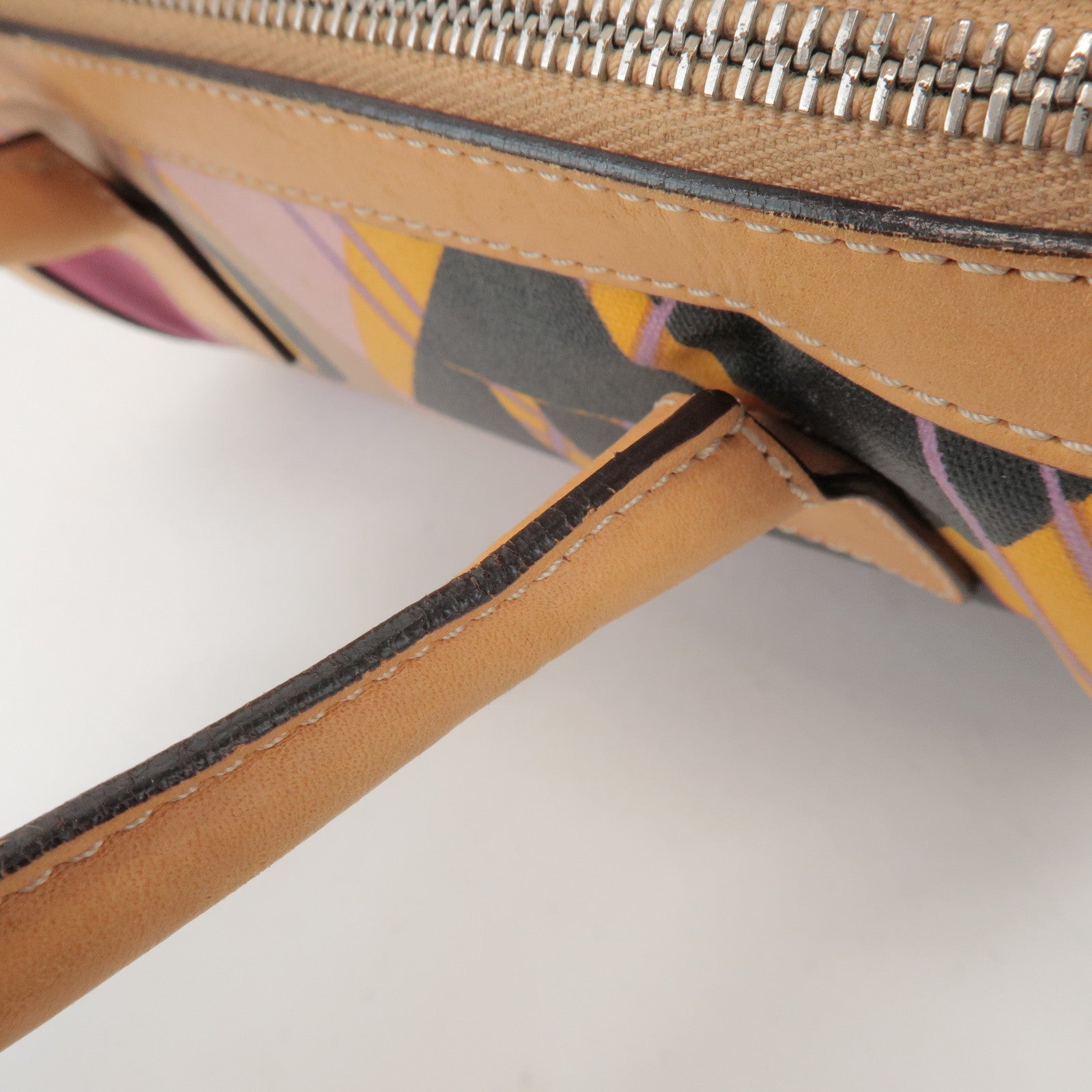 Christian Dior PVC Leather Hand Bag Light Brown Pink Orange