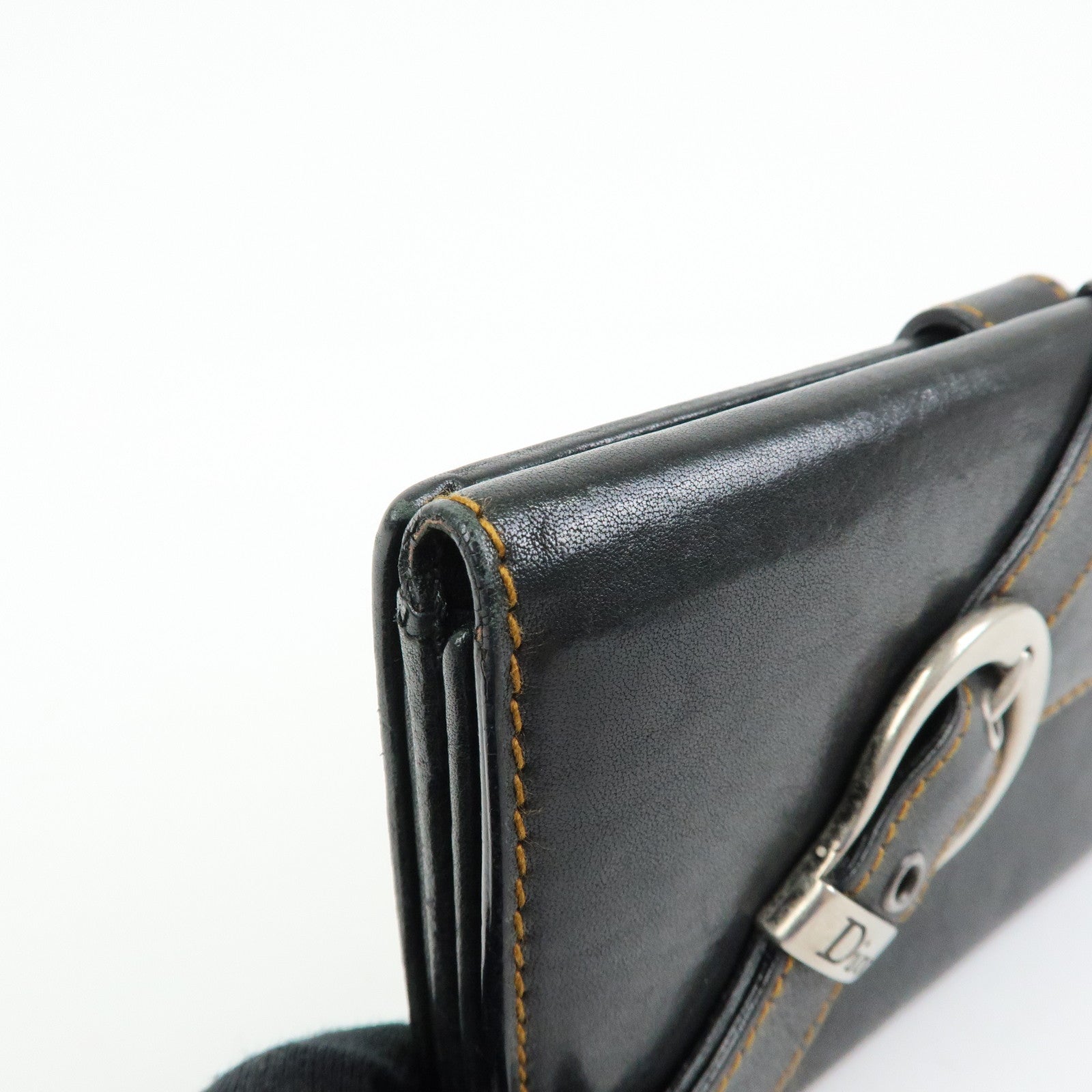 Christian Dior Gaucho Leather Long Wallet Belt Black