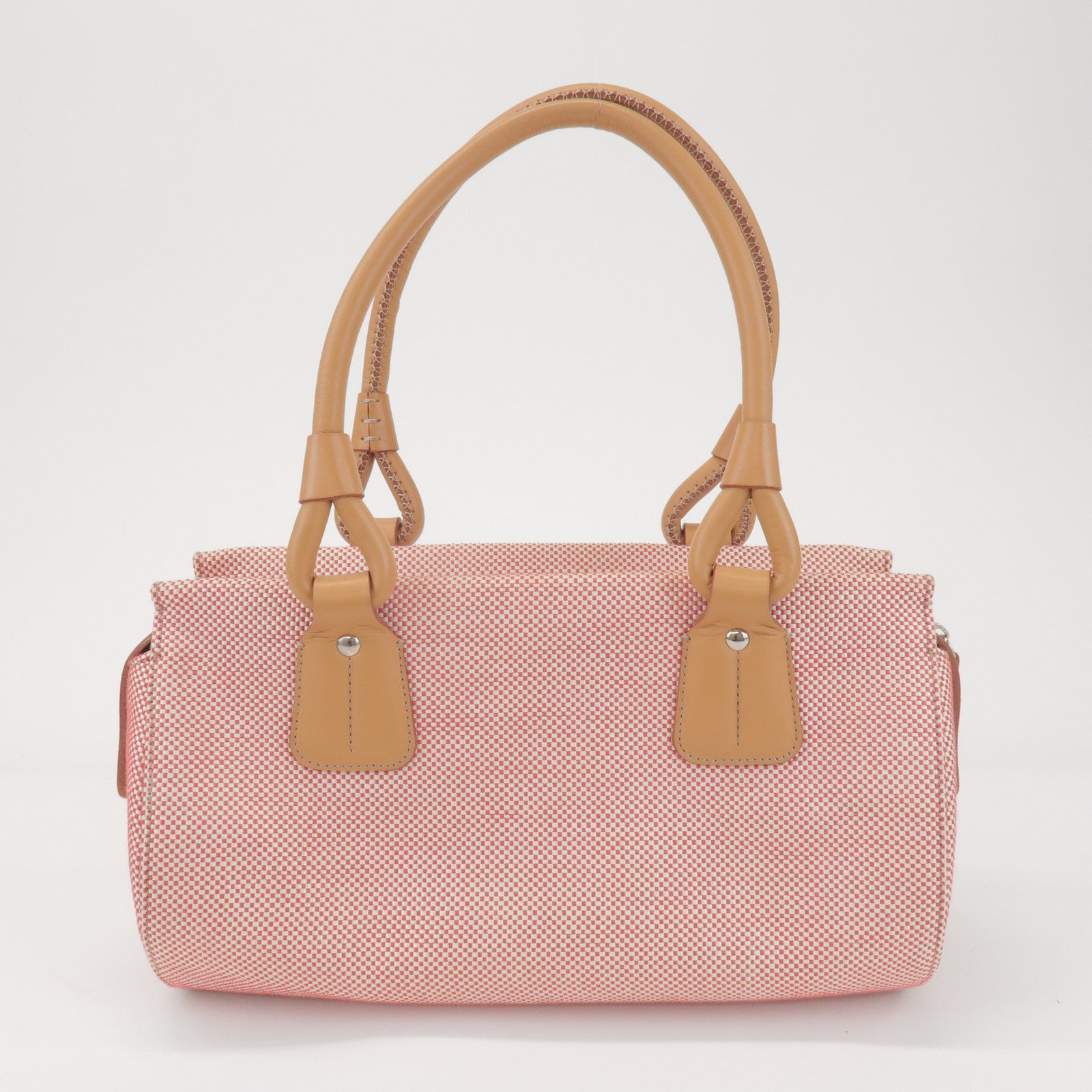 BURBERRY Canvas Leather Shoulder Bag Hand Bag Red Light Brown