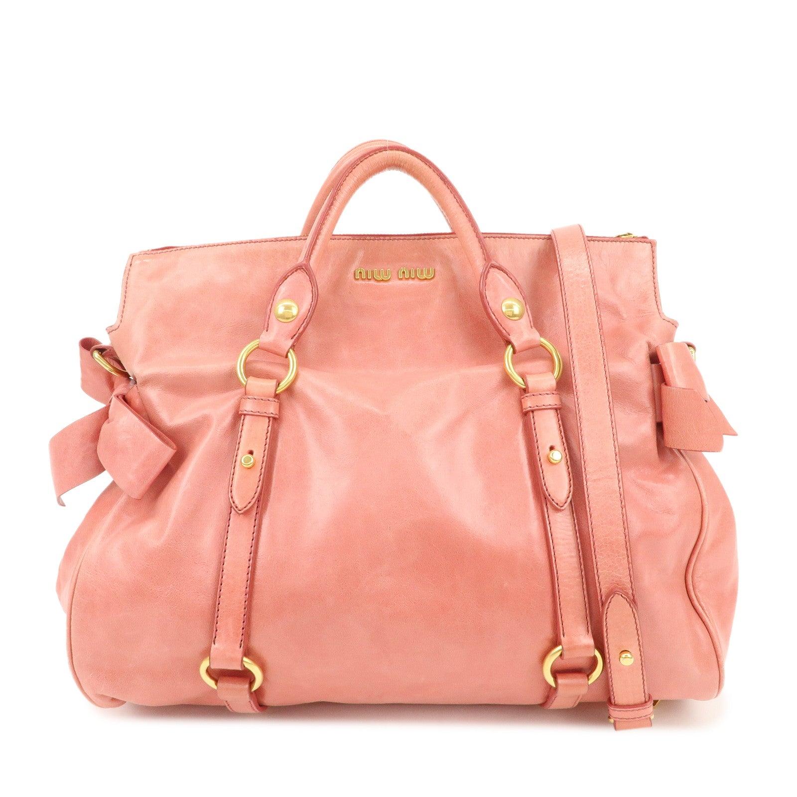 MIU MIU Leather Ribbon 2Way Shoulder Bag Hand Bag Pink RT0365