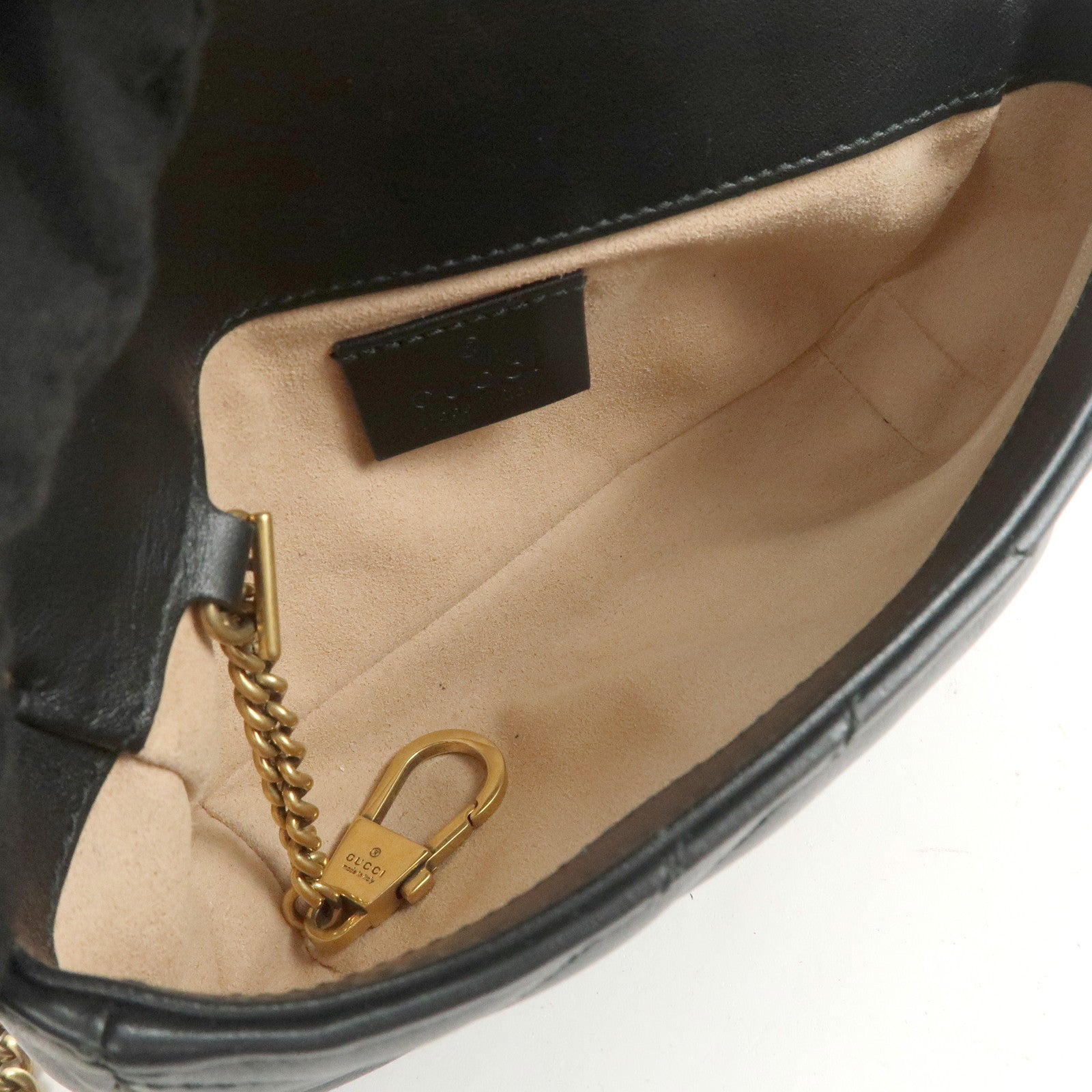 GUCCI GG Marmont Leather Chain Shoulder Bag Black Gold 476433