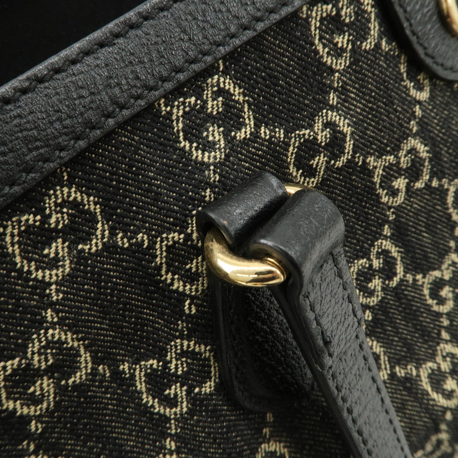 GUCCI GG Canvas Denim Medium Tote Bag Shoulder Bag Black 631685