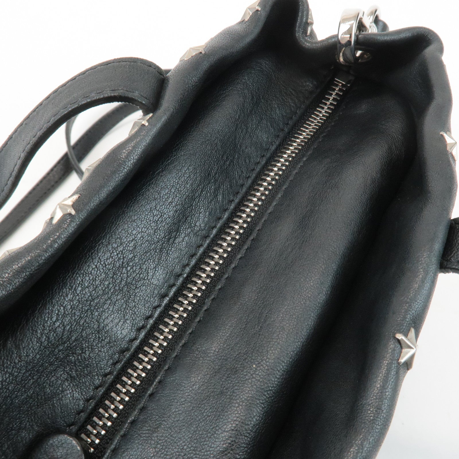 JIMMY CHOO Leather Star Studs Tote Bag Hand Bag Black Silver HDW Used