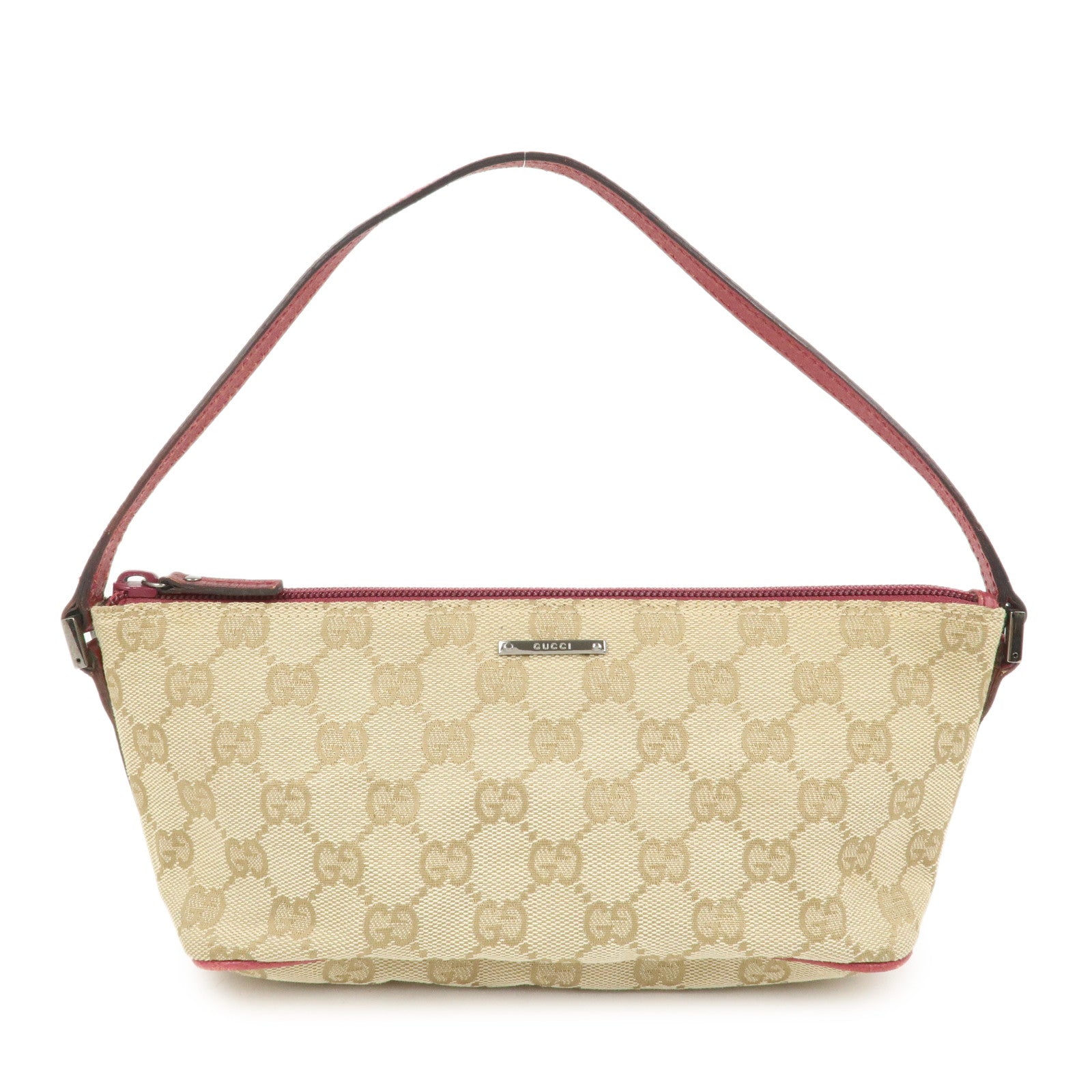 GUCCI Boat Bag GG Monogram Canvas Hand Bag  Beige Bordeaux 07198