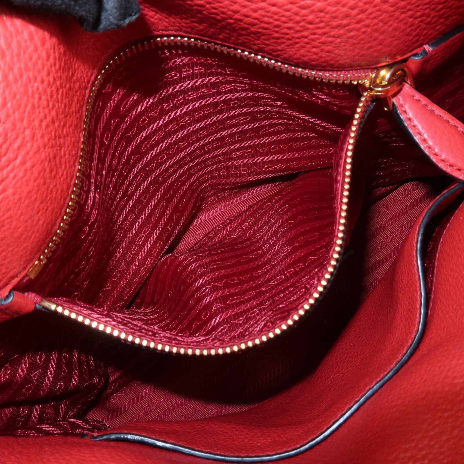 PRADA Logo Leather 2Way Bag Hand Bag Shoulder Bag Red 1BC032