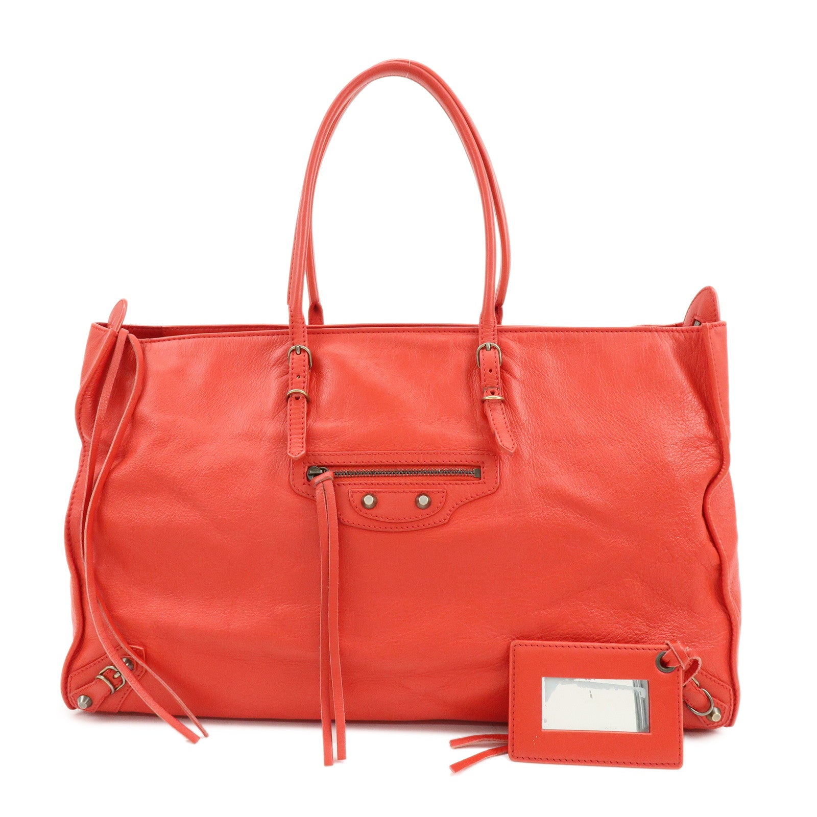 BALENCIAGA Paper Office Zip Leather Tote Bag Hand Bag Red 327771