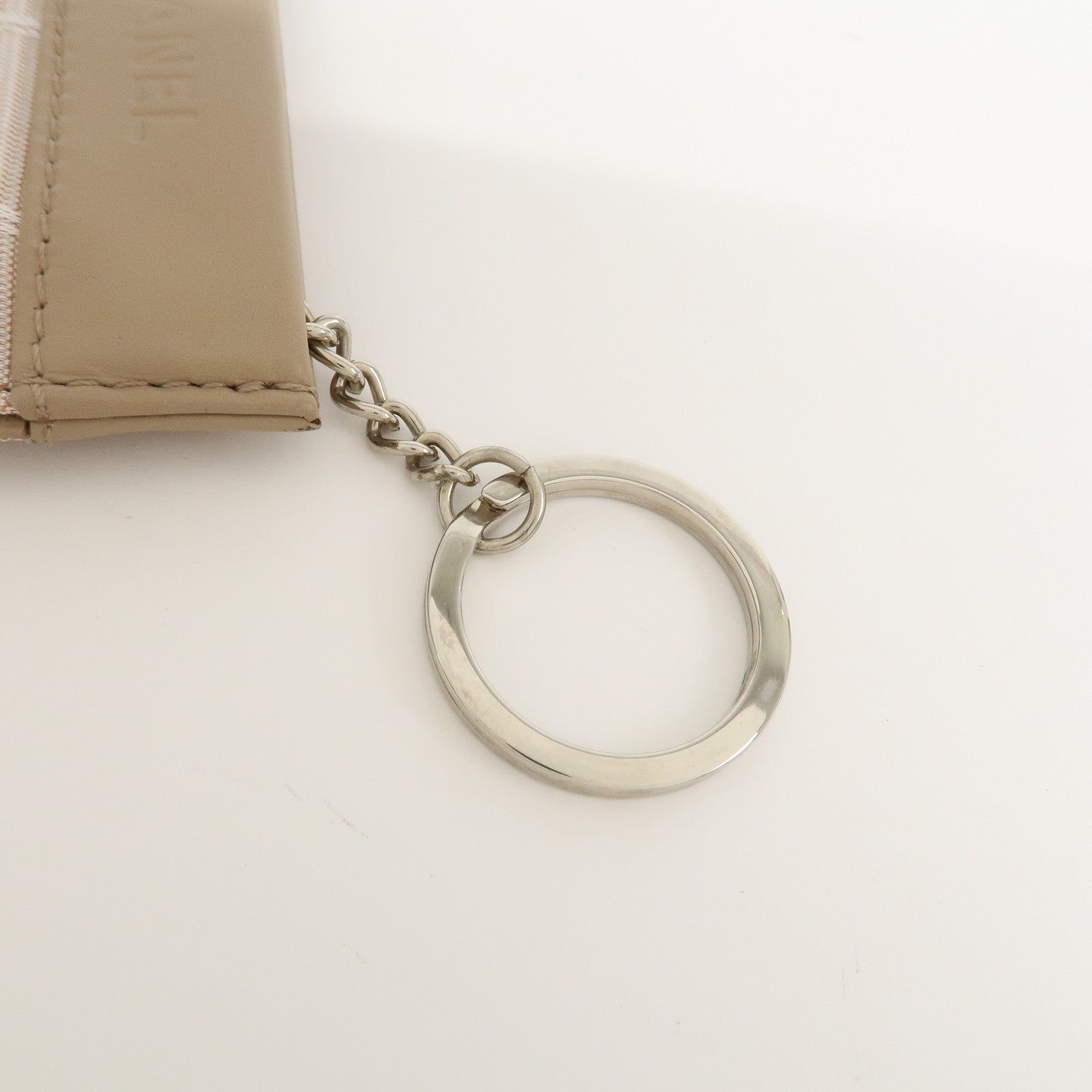 CHANEL New Travel Line Nylon Jacquard Leather Coin Case Greige