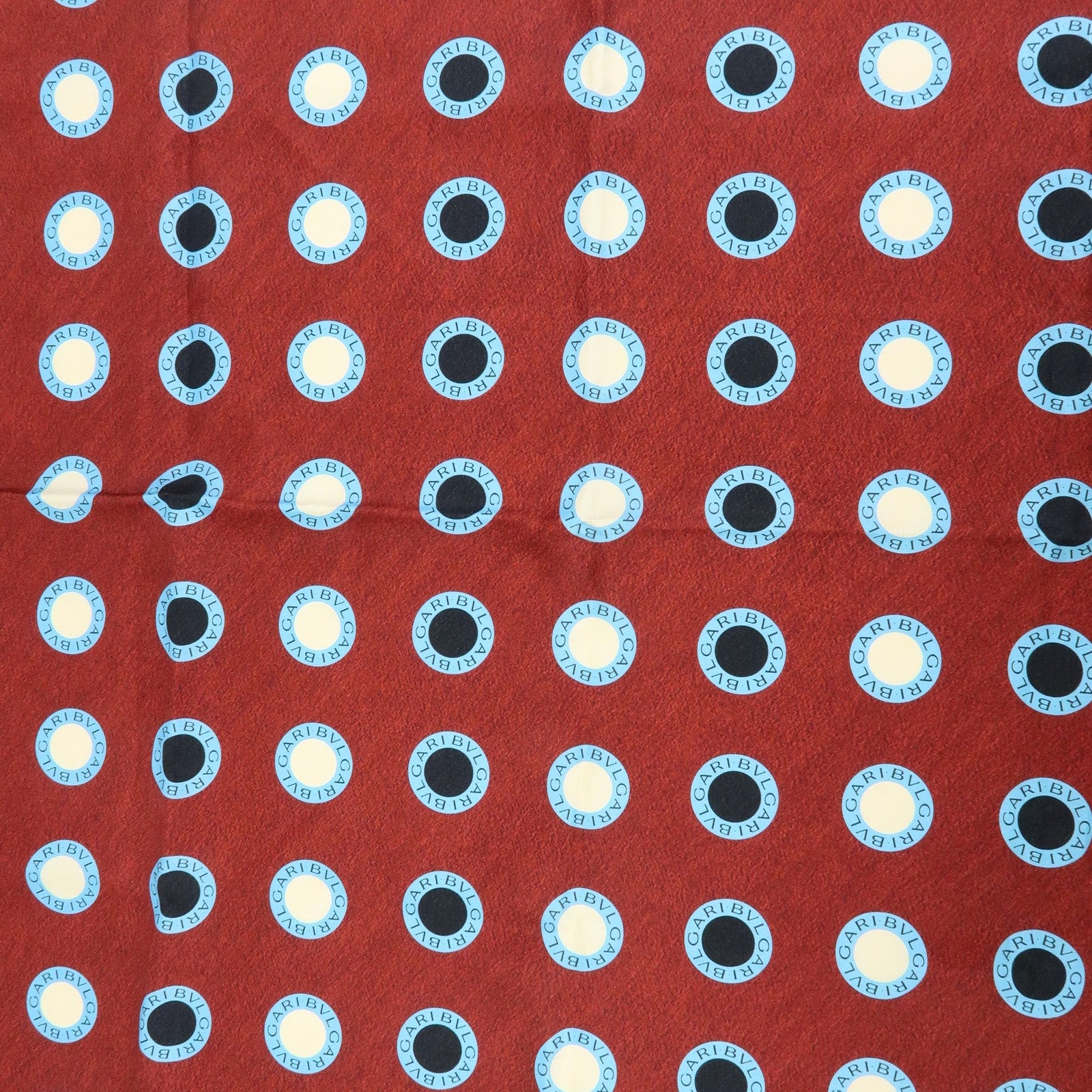 BVLGARI Logo Silk 100% Scarf Wine Red Light Blue Black