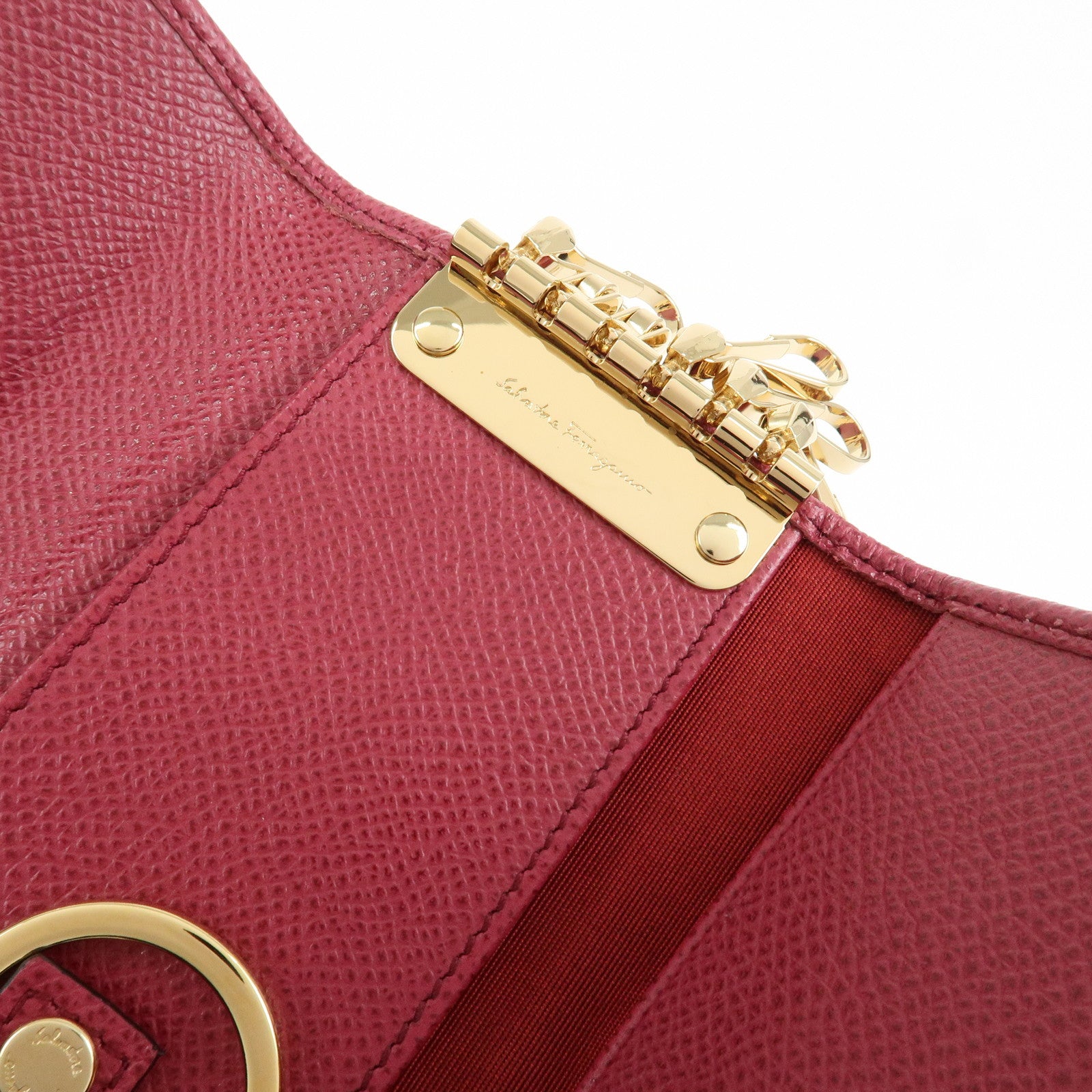 Ferragamo Gancini Leather 6 Ring Key Chain Key Case Red Gold