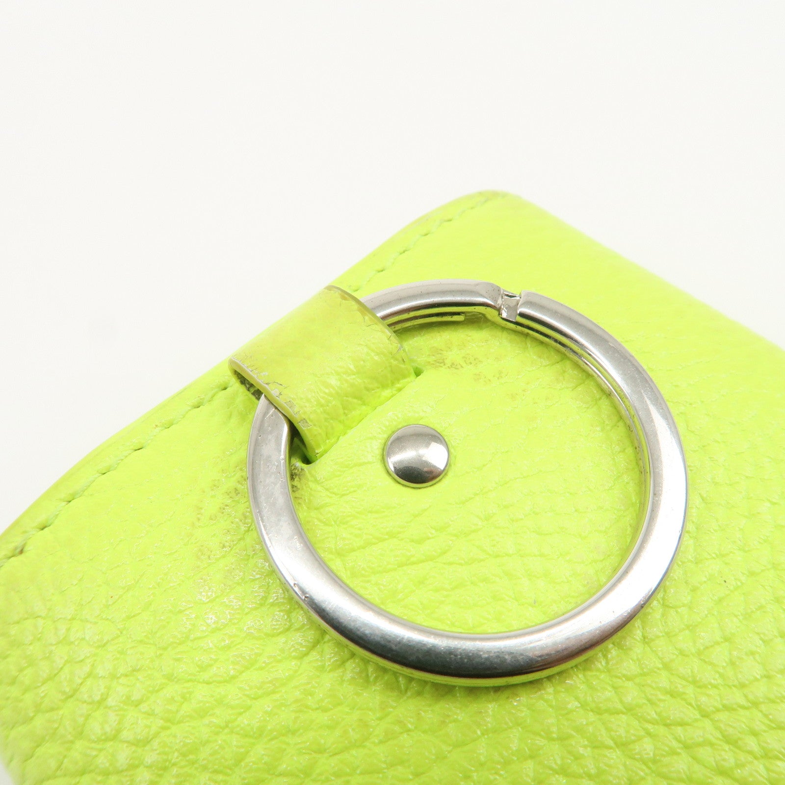 BALENCIAGA Logo Leather Key Case Key Holder Neon Yellow