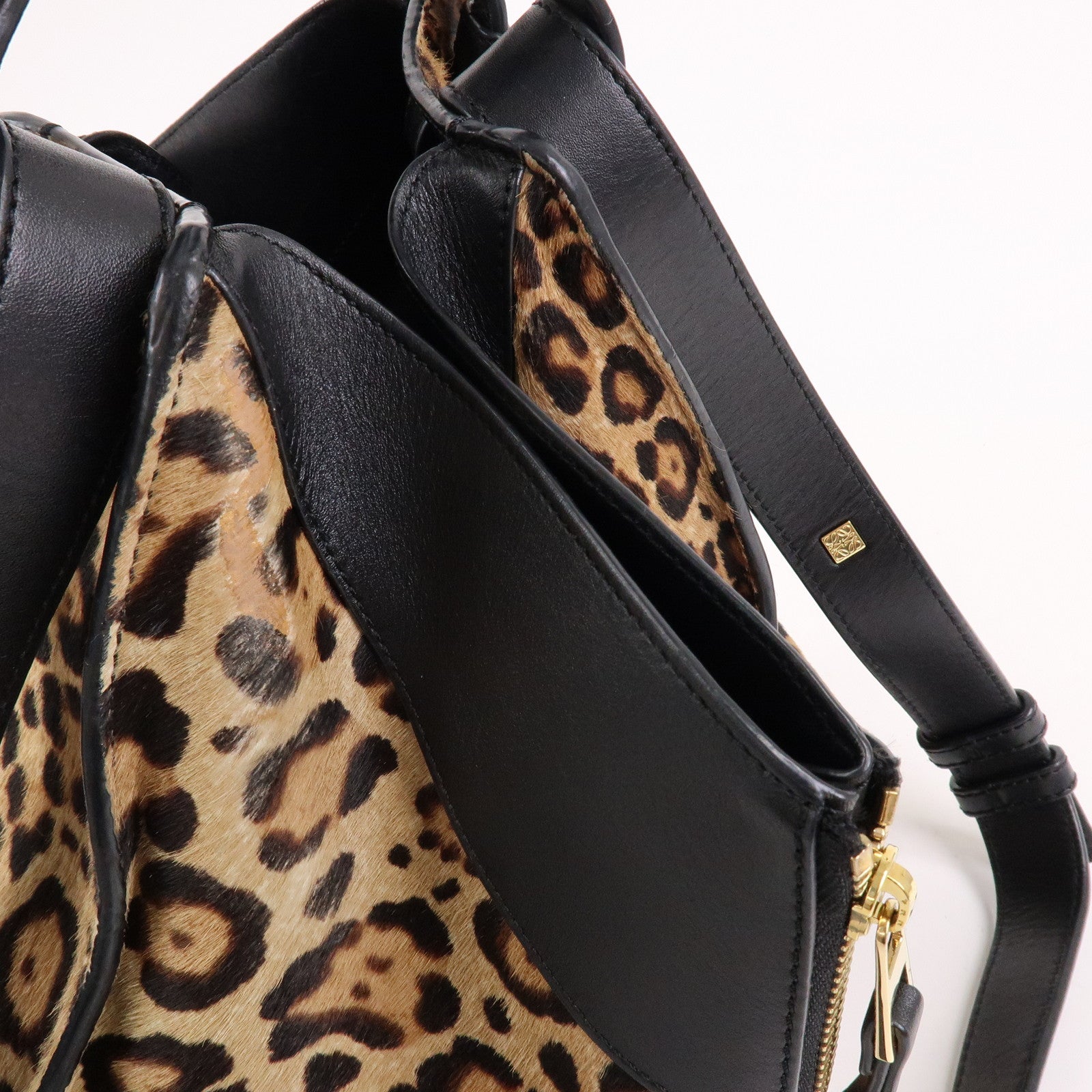 LOEWE Calfskin Hammock Small Shoulder Bag Leopard Beige Black