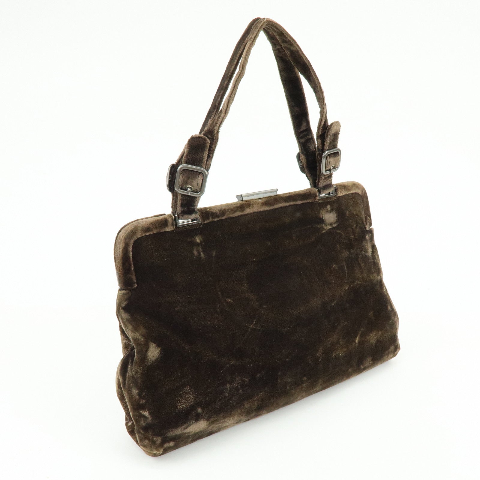 PRADA Logo Velour Hand Bag Brown B7641