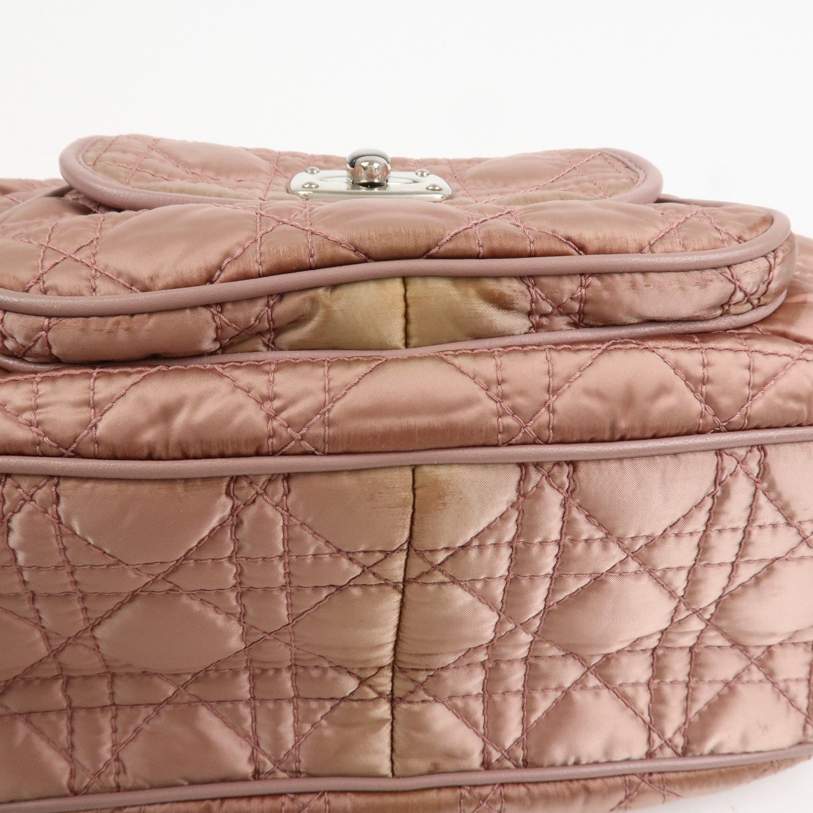 Christian Dior Cannage Nylon Leather Hand Bag Tote Bag Pink