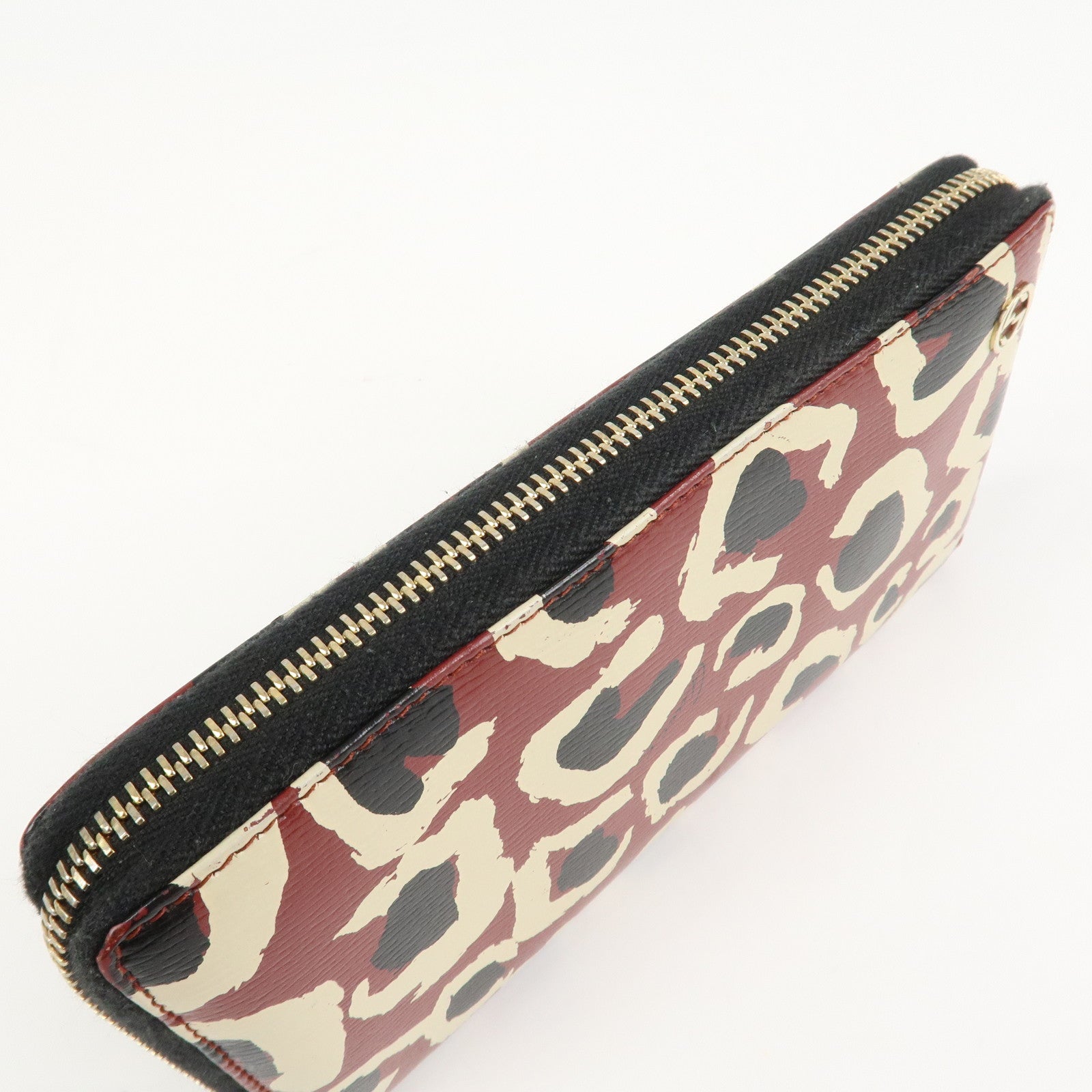 GUCCI Interlocking G Leather Leopard Round Zippy Long Wallet 309705