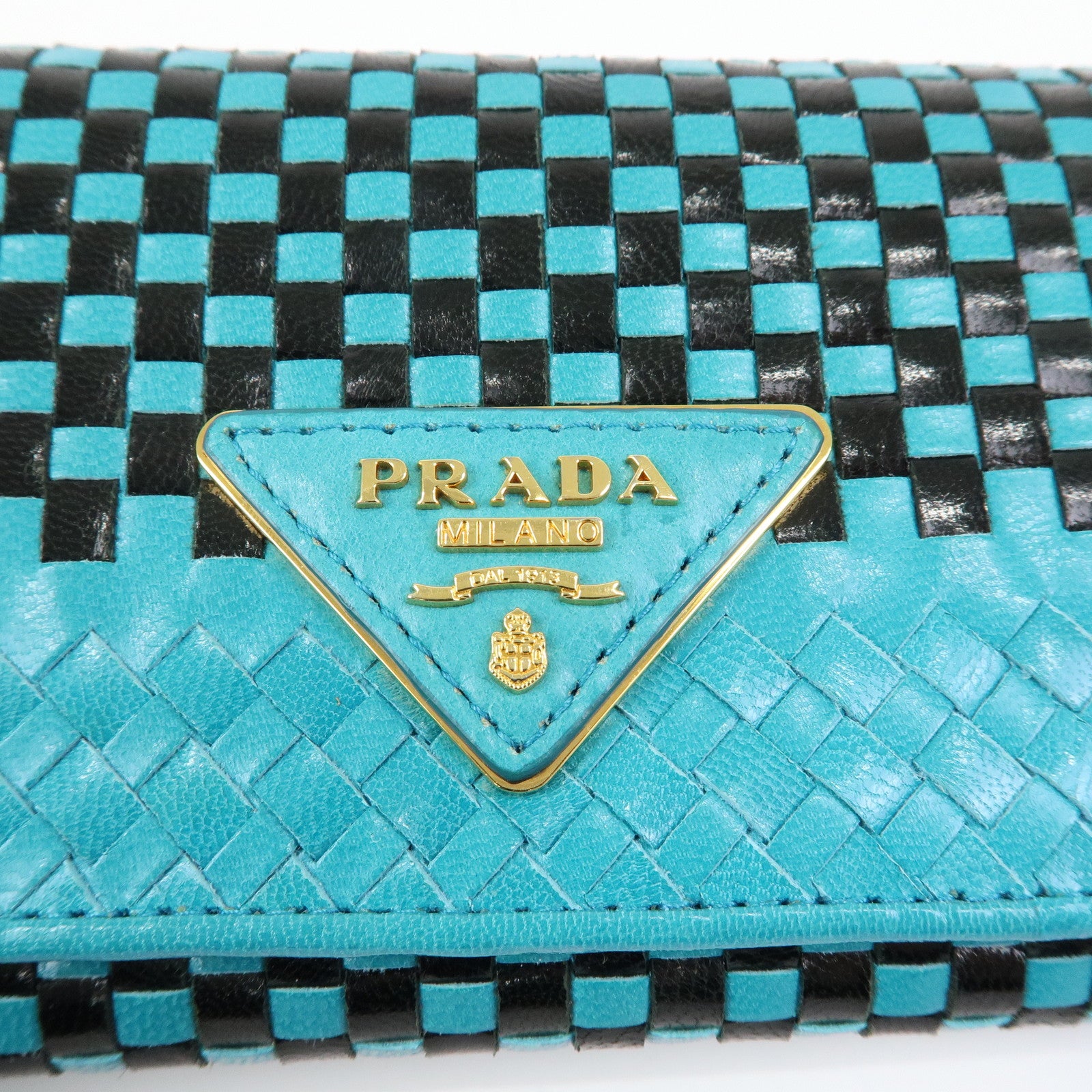 PRADA Triangle Logo Leather Long Wallet Blue Black
