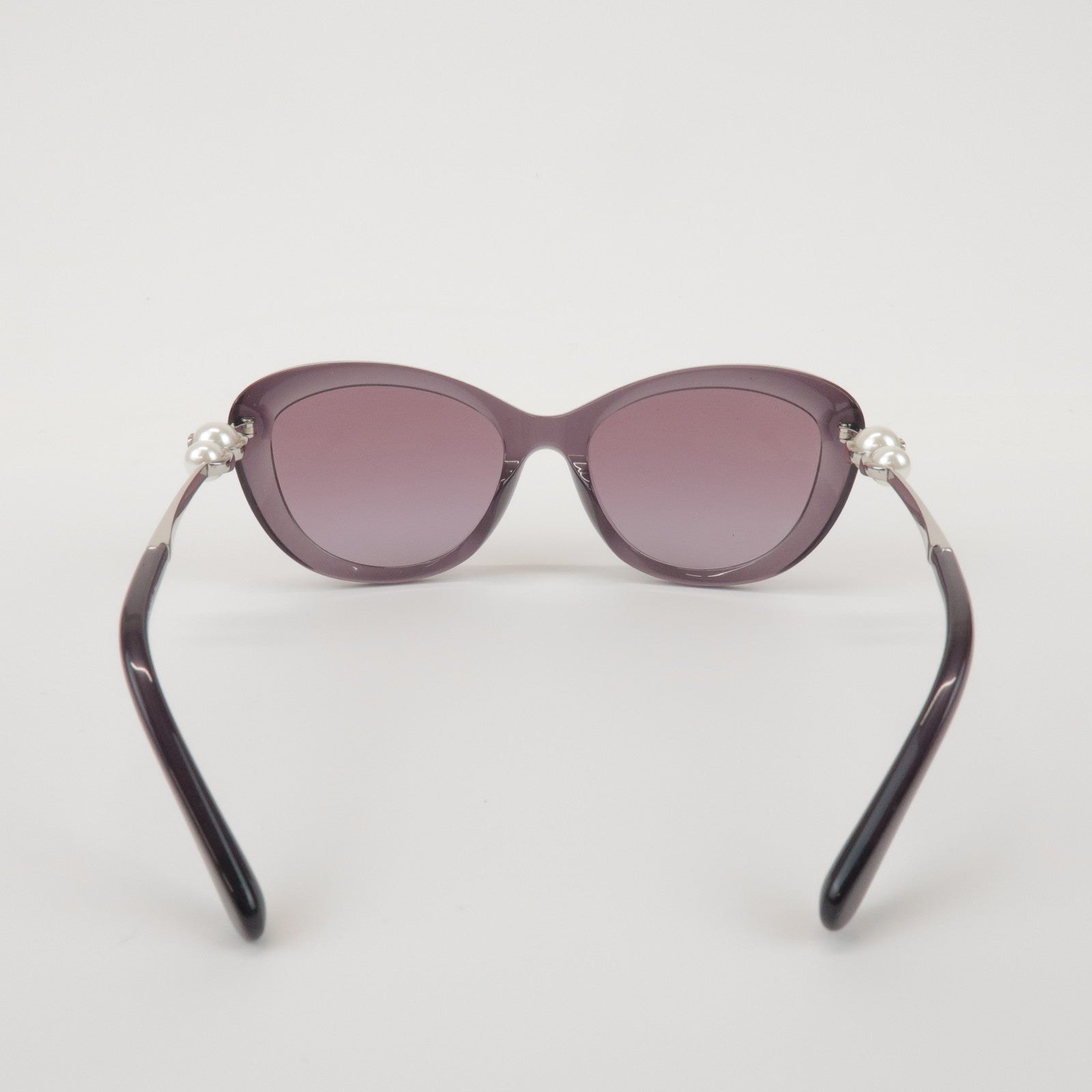CHANEL Plastic Faux Pearl Cat-Eye Sunglasses 55□19 Purple 5340-H-A