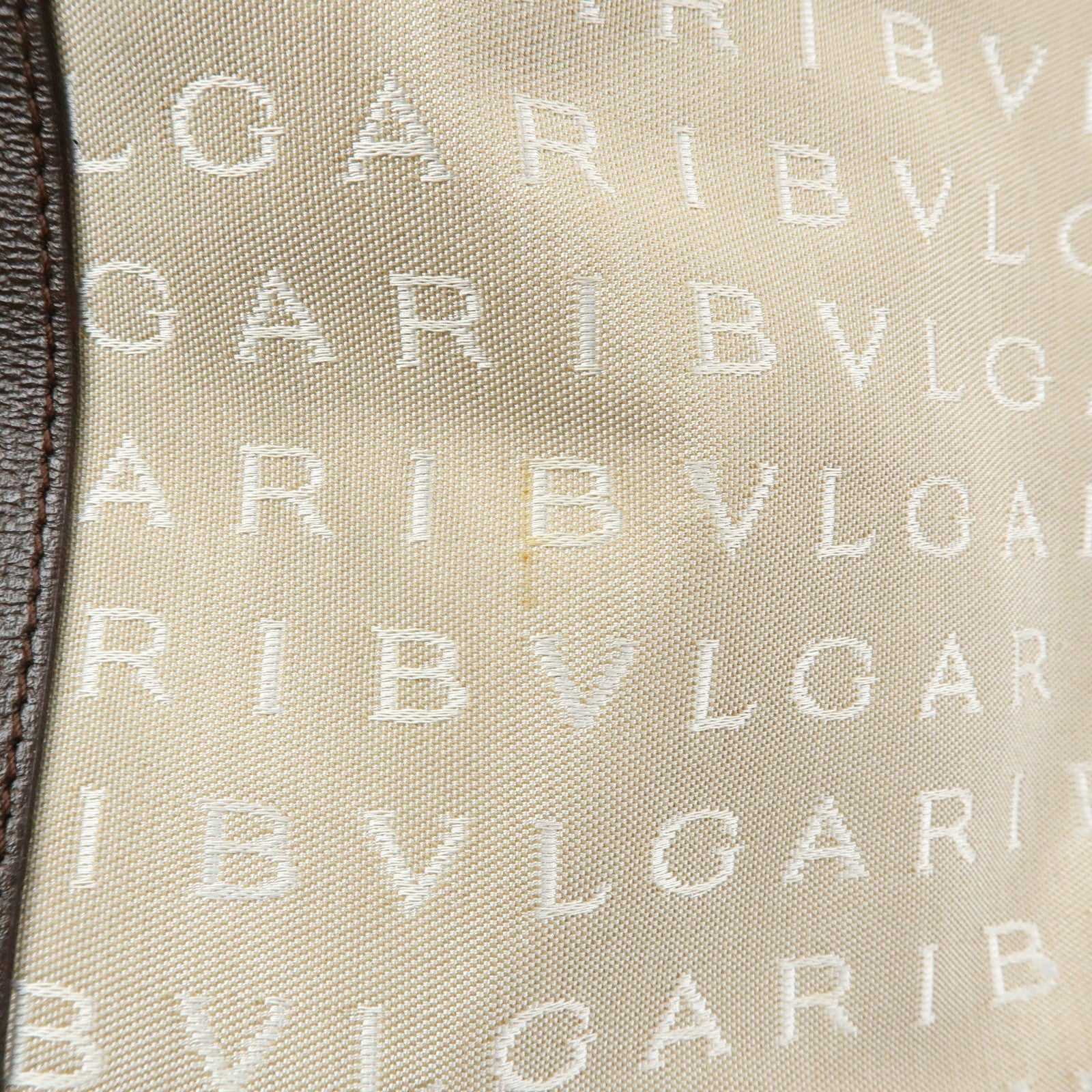 BVLGARI Logo Mania Canvas Leather Tote Bag Hand Bag Beige Brown