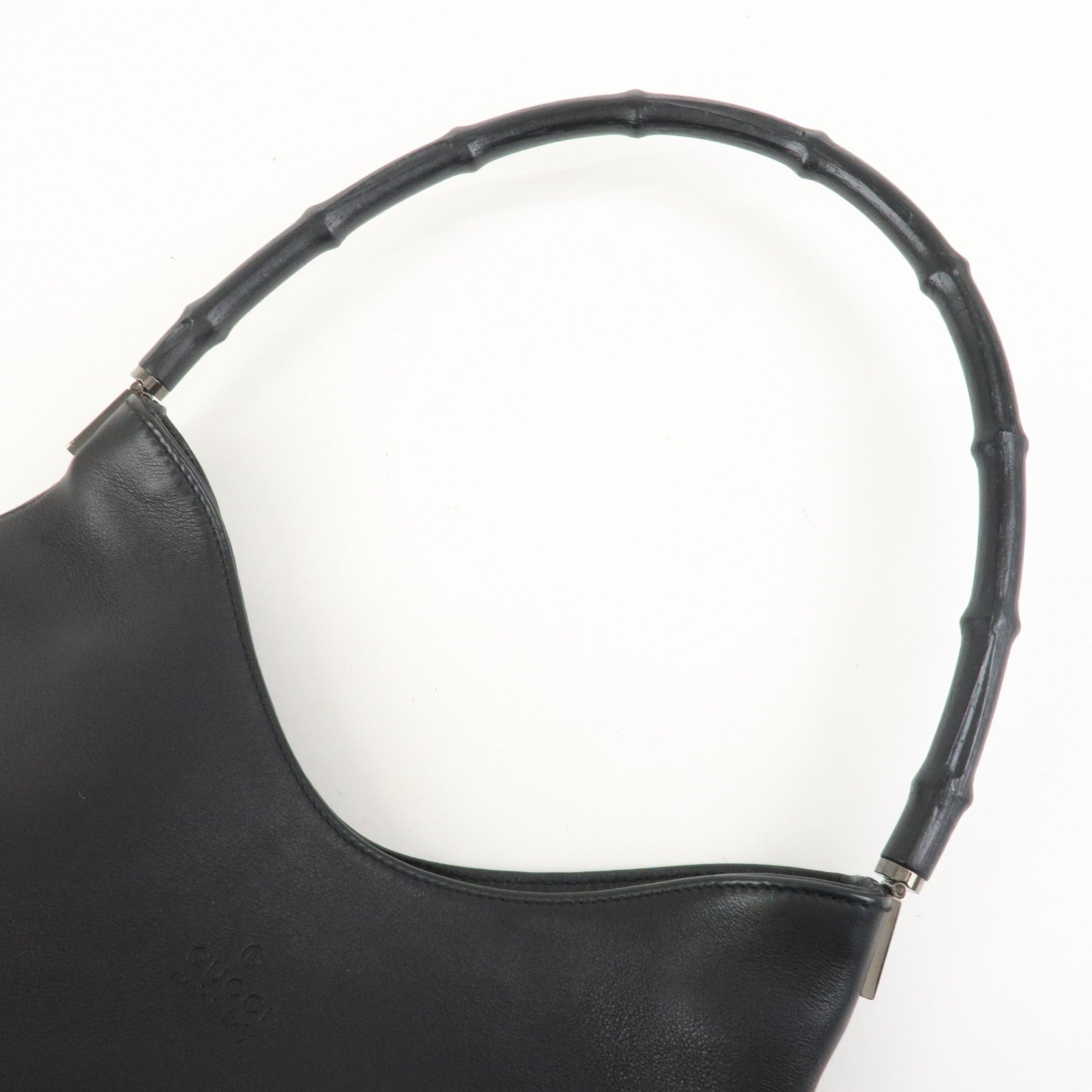 GUCCI Bamboo Leather Shoulder Bag Hand Bag Black 001 3244