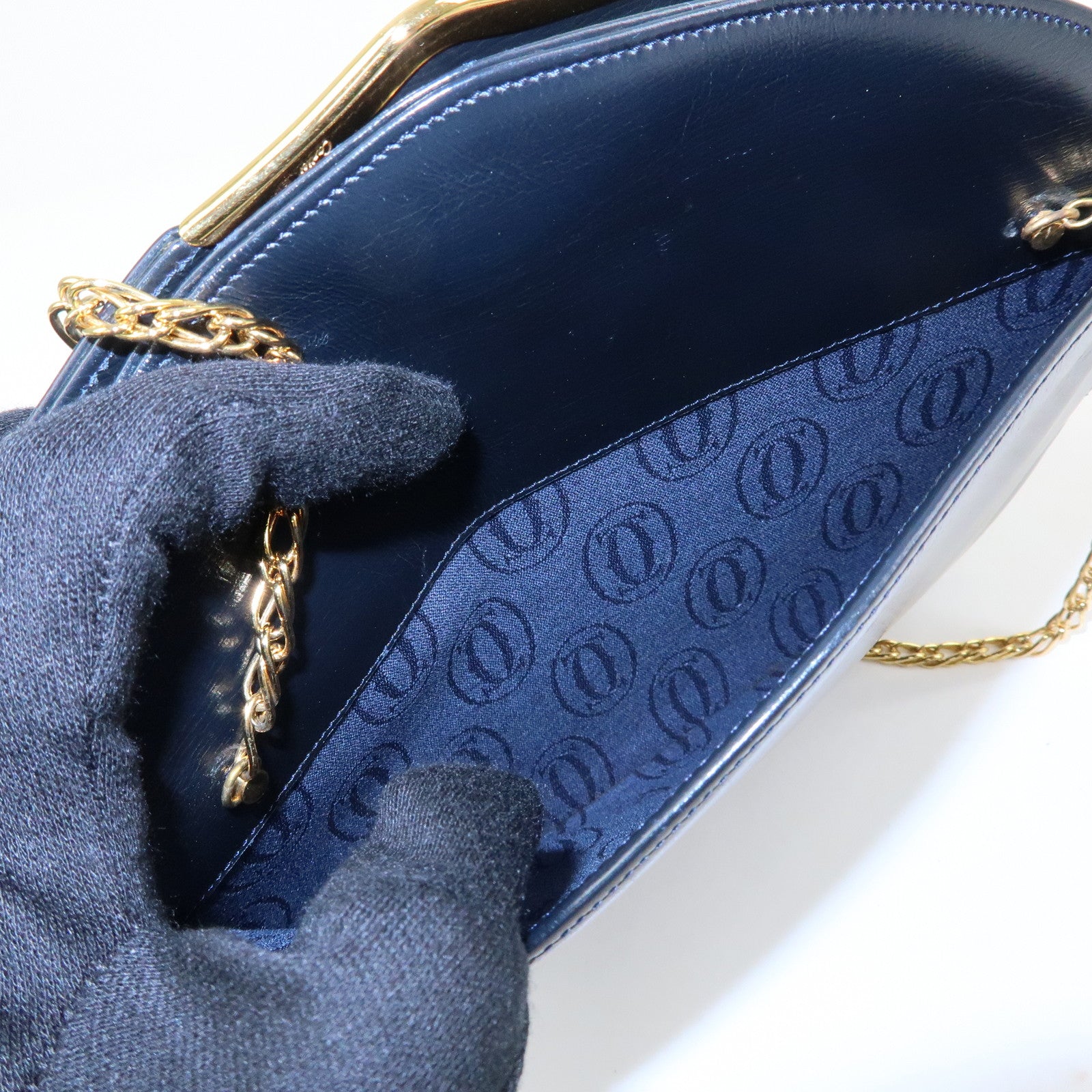 Cartier Sapphire Line Leather Shoulder Bag Crossbody Bag Dark Navy