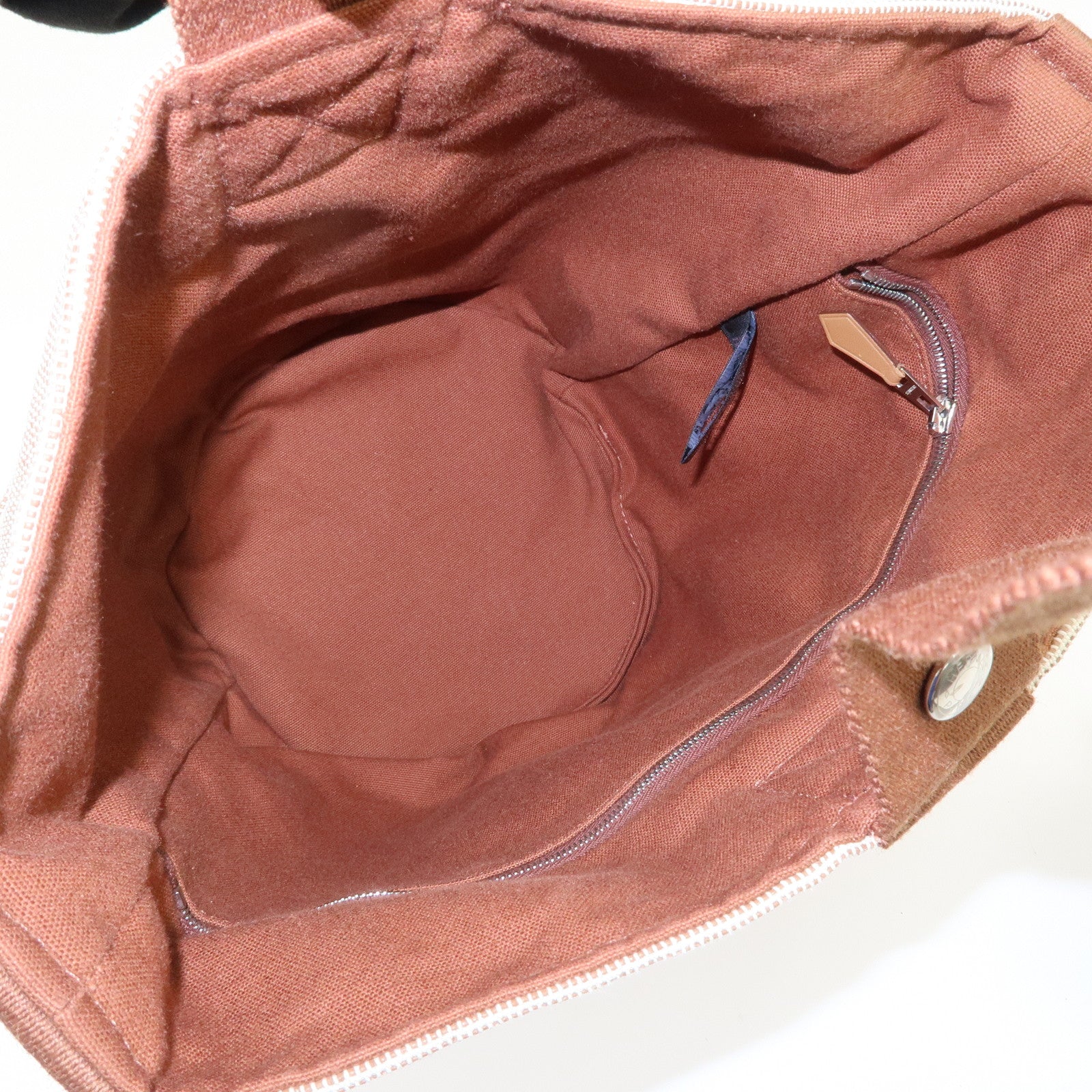 HERMES Saxo MM Toile H Hand Bag Bucket Bag Ivory Brown