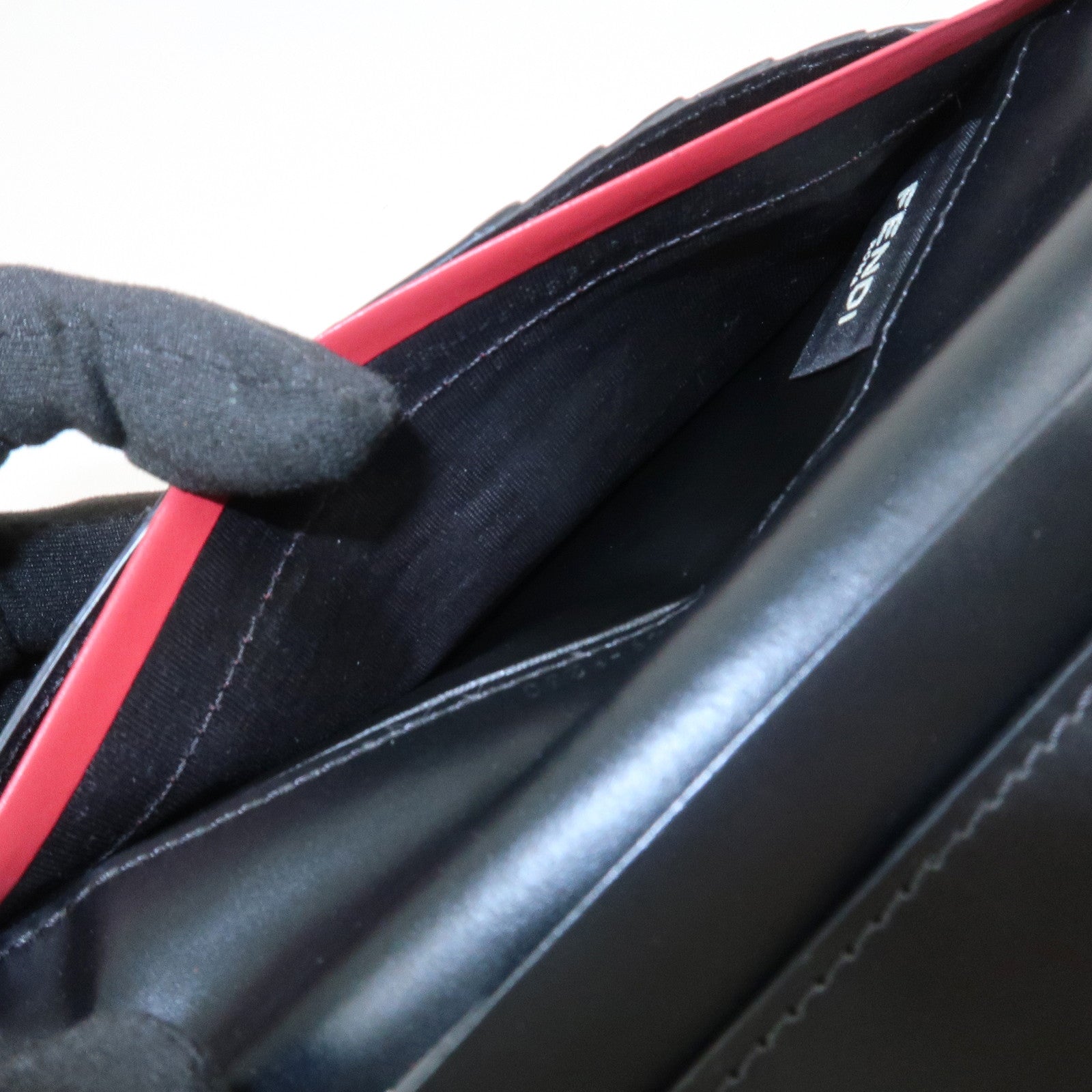 FENDI Shadow Leather Flap Long Wallet Black 7M0355