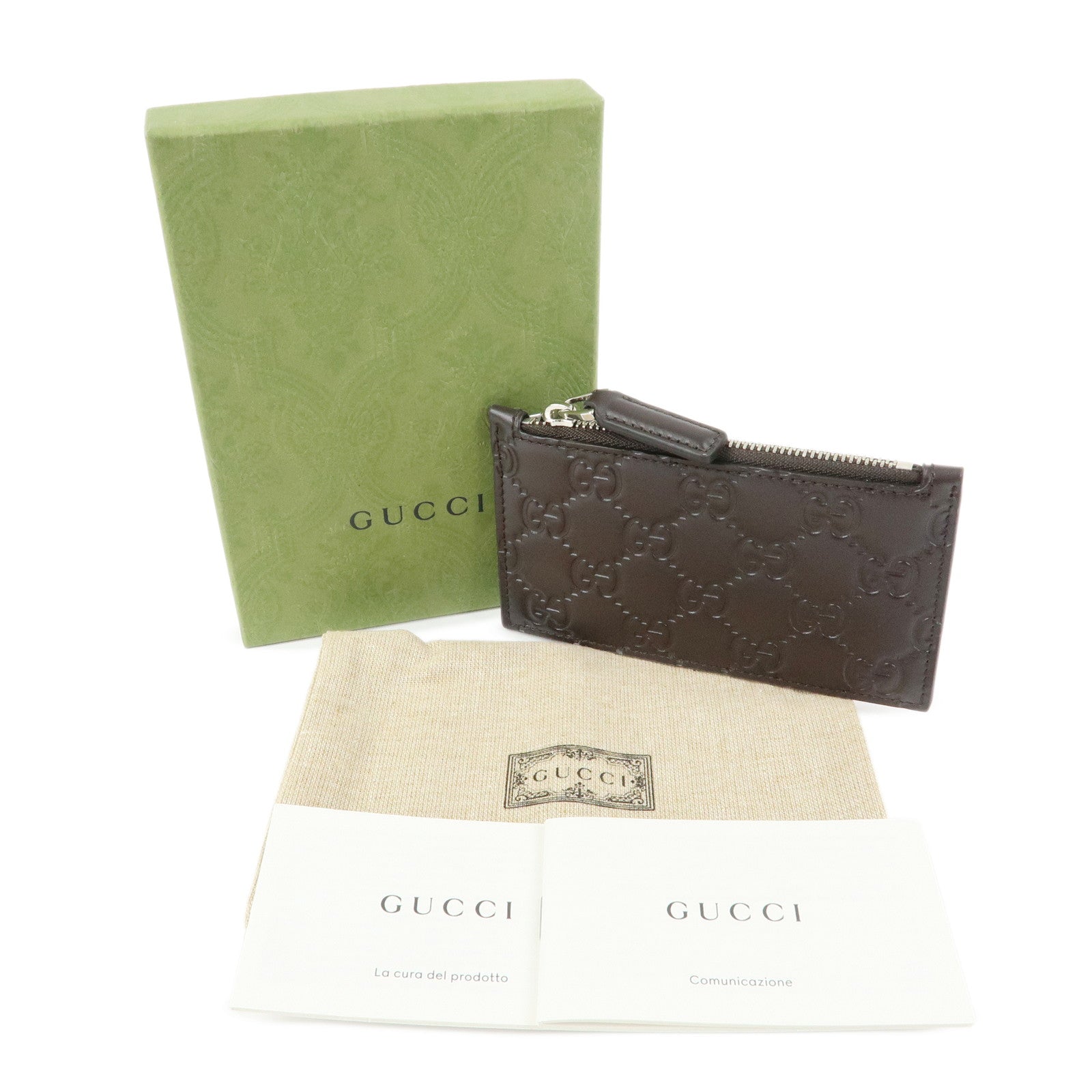GUCCI Guccissima Leather Flagment Case Coin Card Case Brown 779876