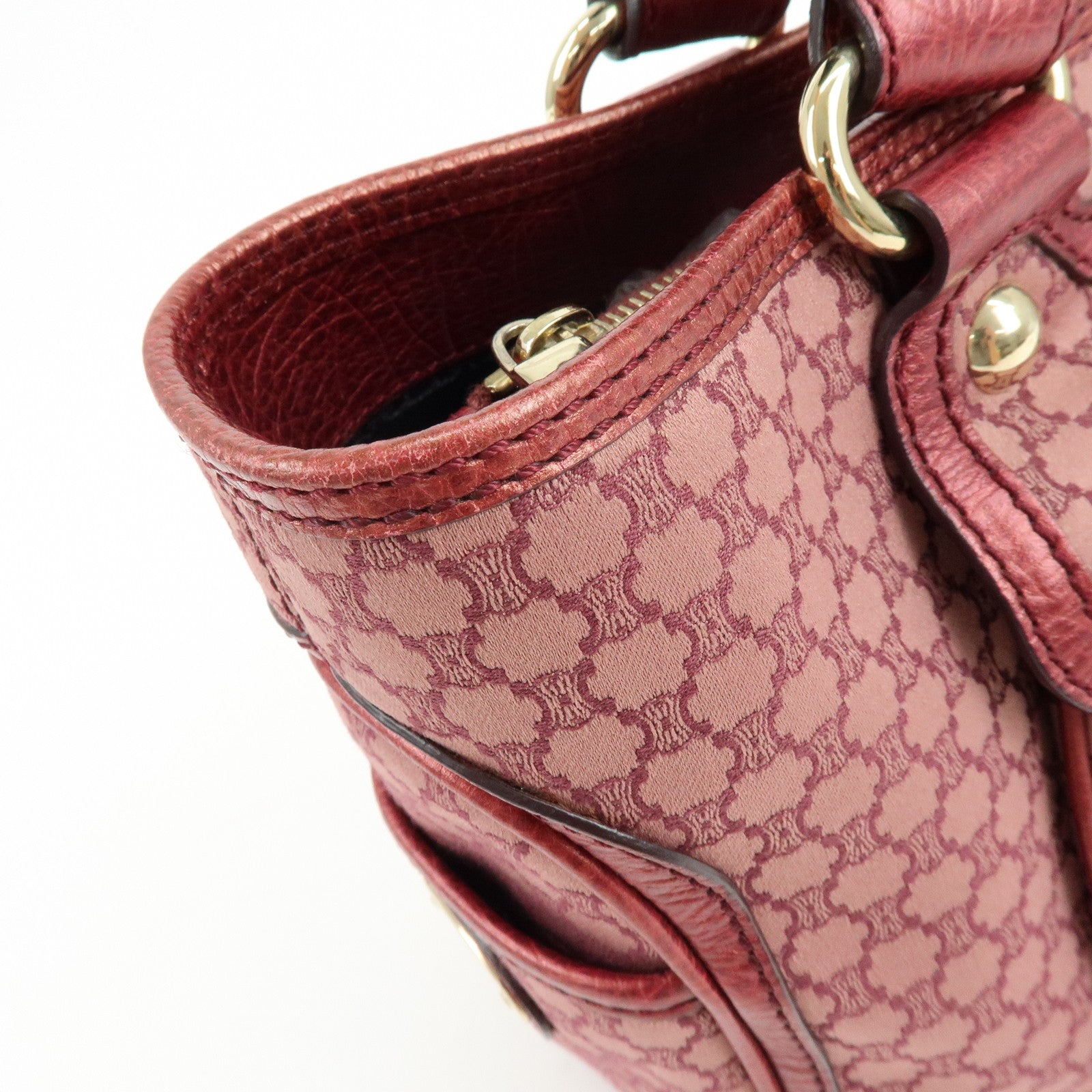 CELINE Macadam Boogie Bag Canvas Leather Hand Bag Tote Bag Pink