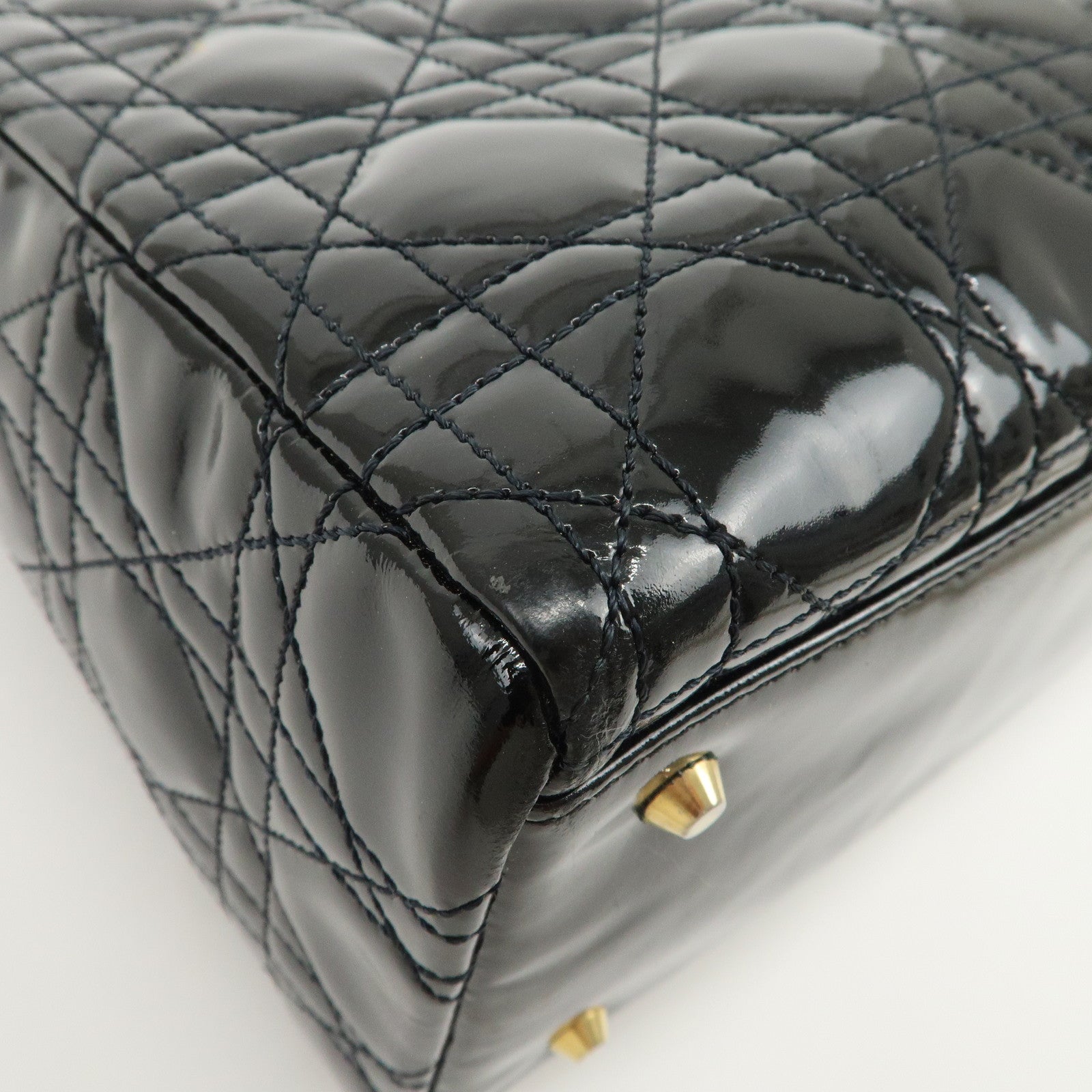 Christian Dior Lady Dior Cannage Patent Leather 2Way Hand Bag Black