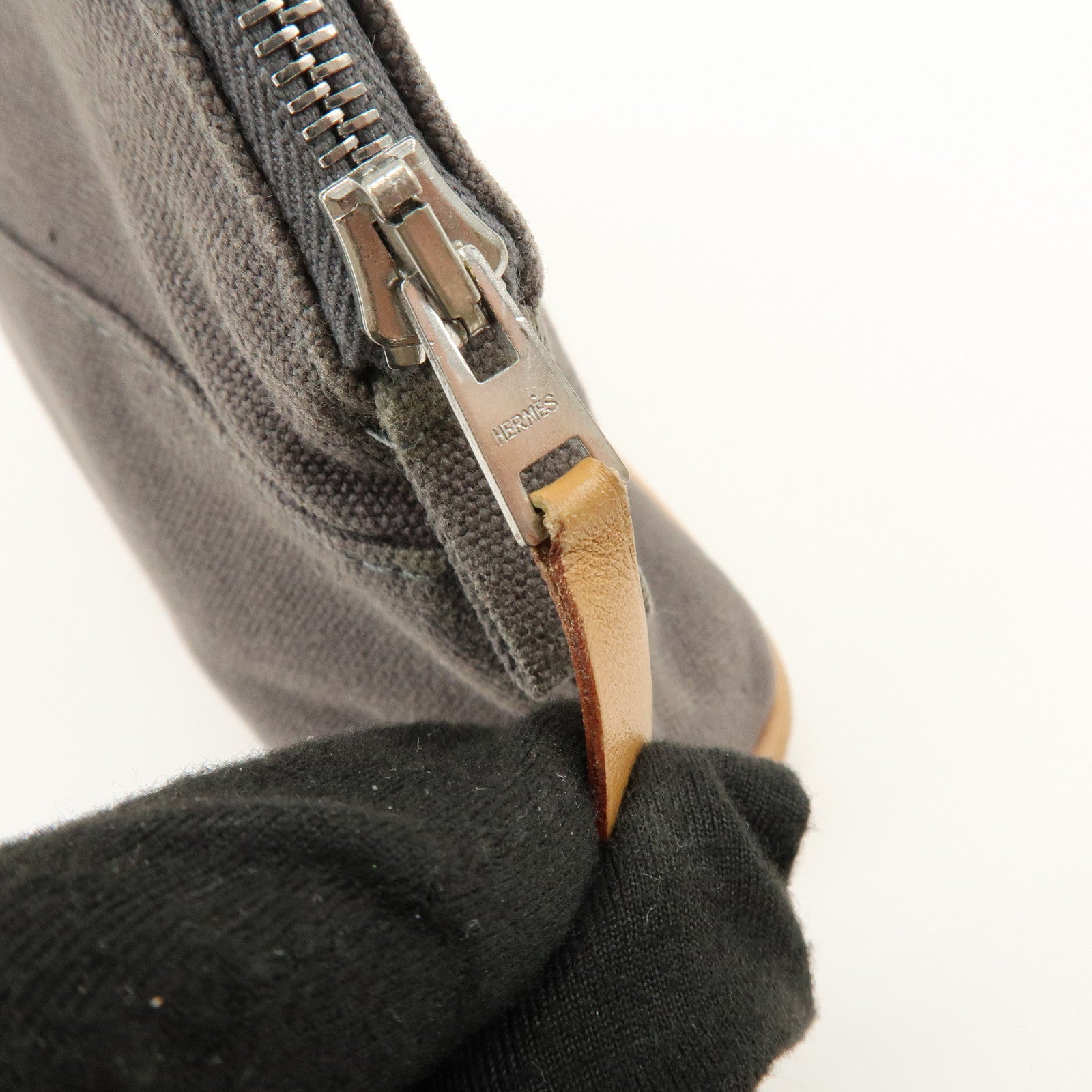 HERMES Bolide Mini Mini 16 Canvas Leather Pouch Gray Beige