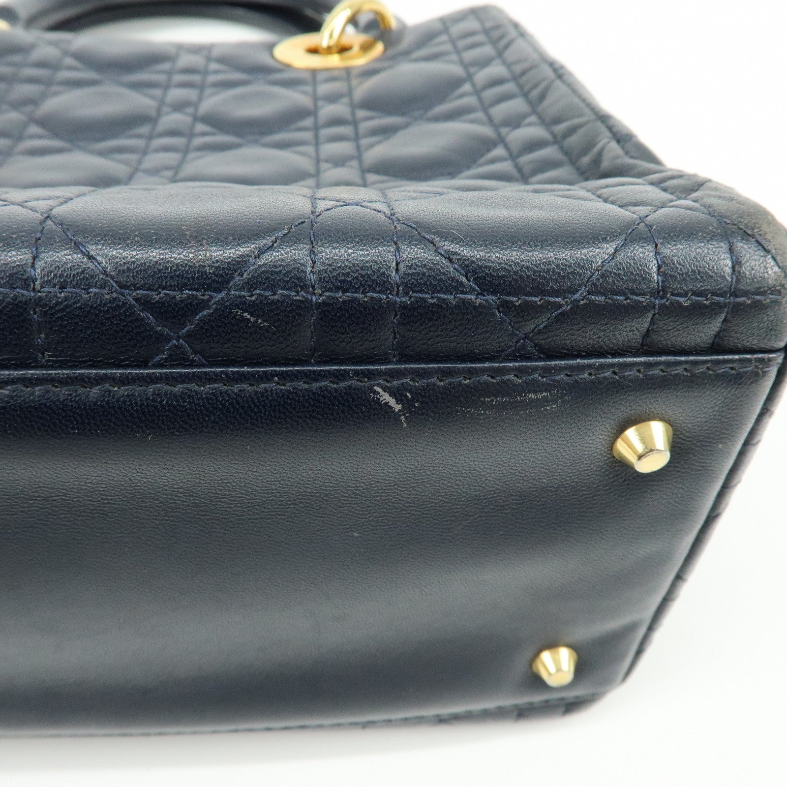 Christian Dior Lady Dior Cannage Leather Hand Bag Navy