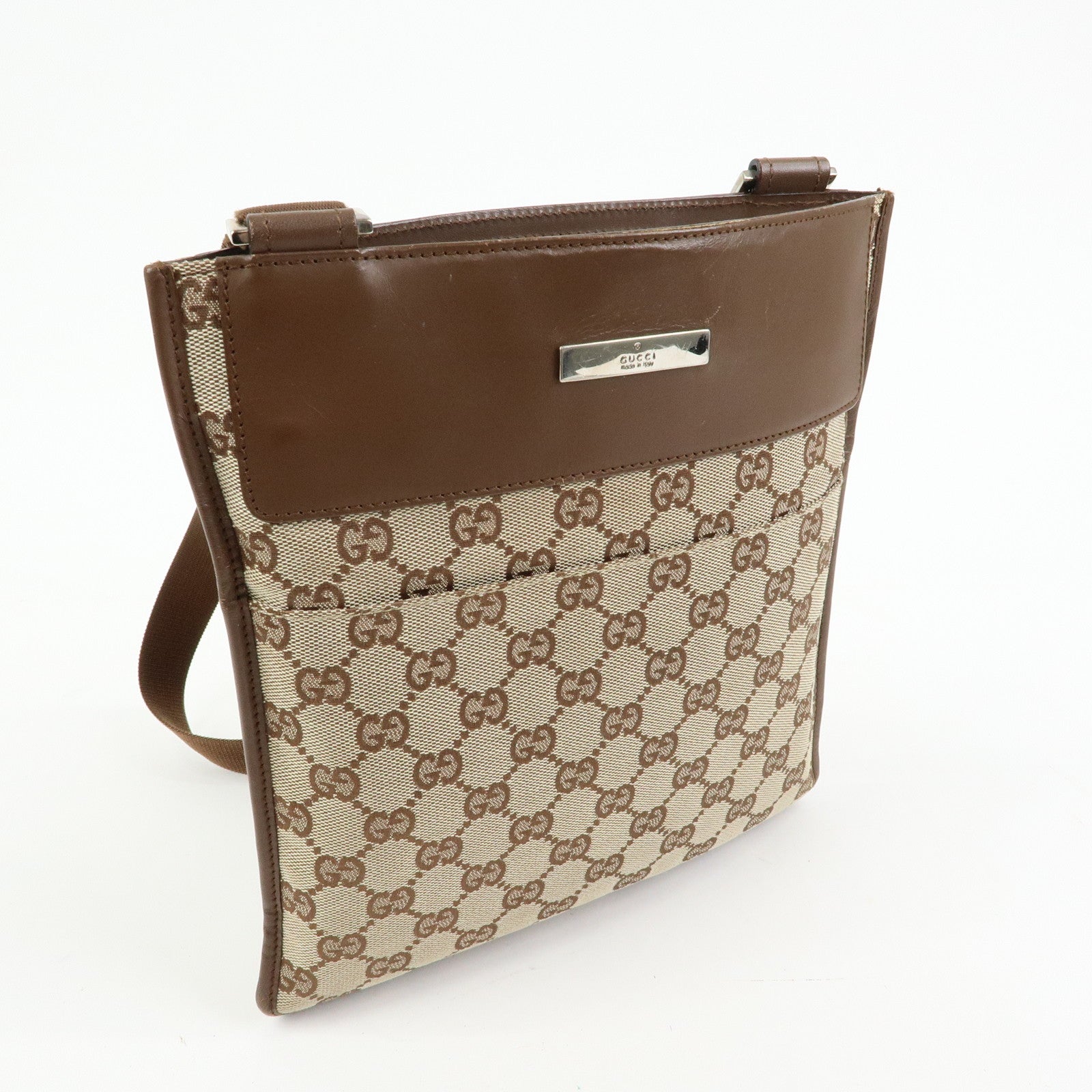 GUCCI GG Canvas Leather Shoulder Bag Crossbody Bag Brown 27639