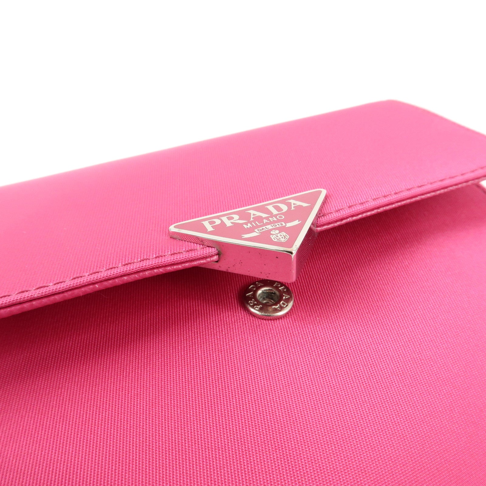 PRADA Triangle Logo Nylon Saffiano Leather Tri-Fold Wallet Pink 1M0170 Used