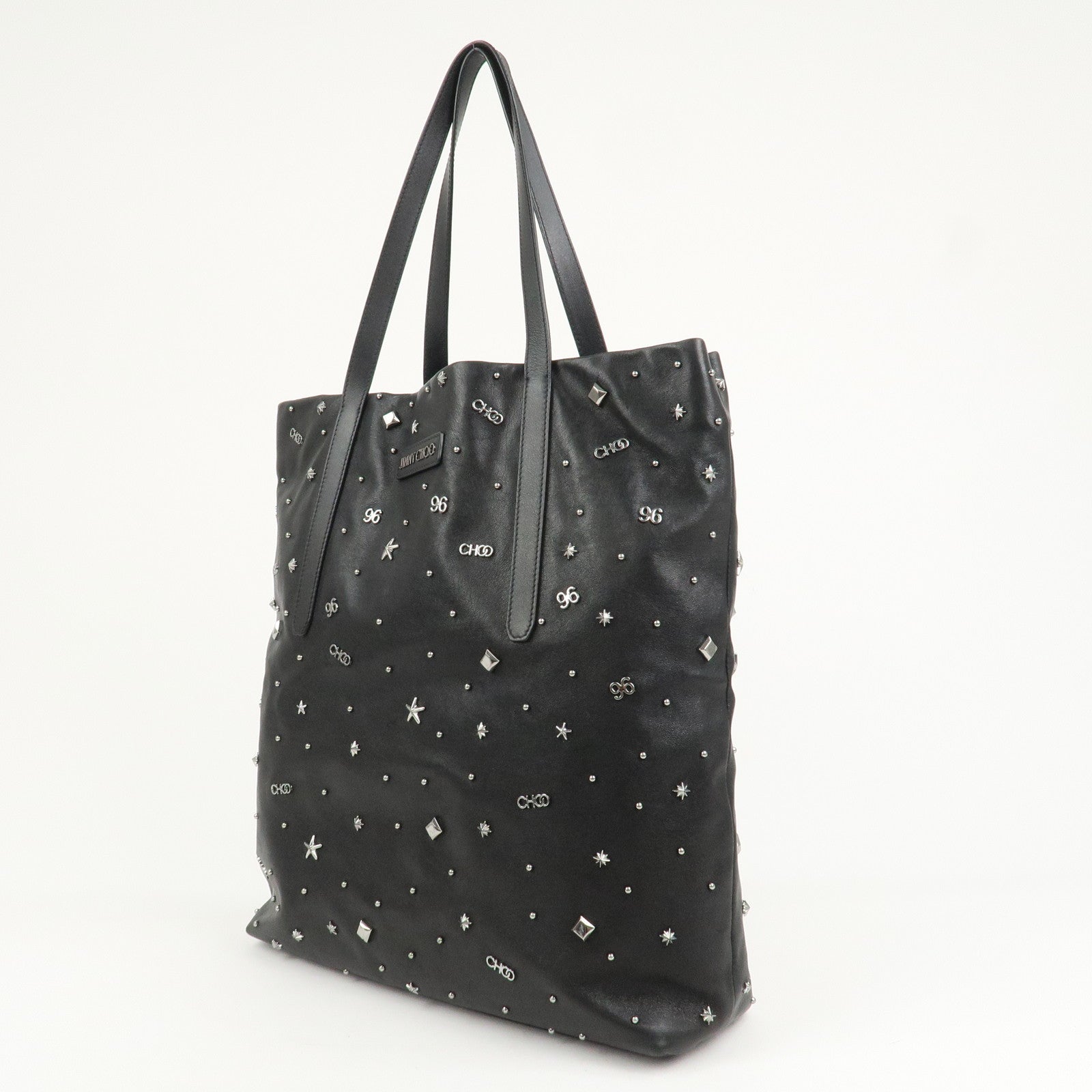 JIMMY CHOO Pimlico Leather N/S Tote Bag Shoulder Bag Studs Black