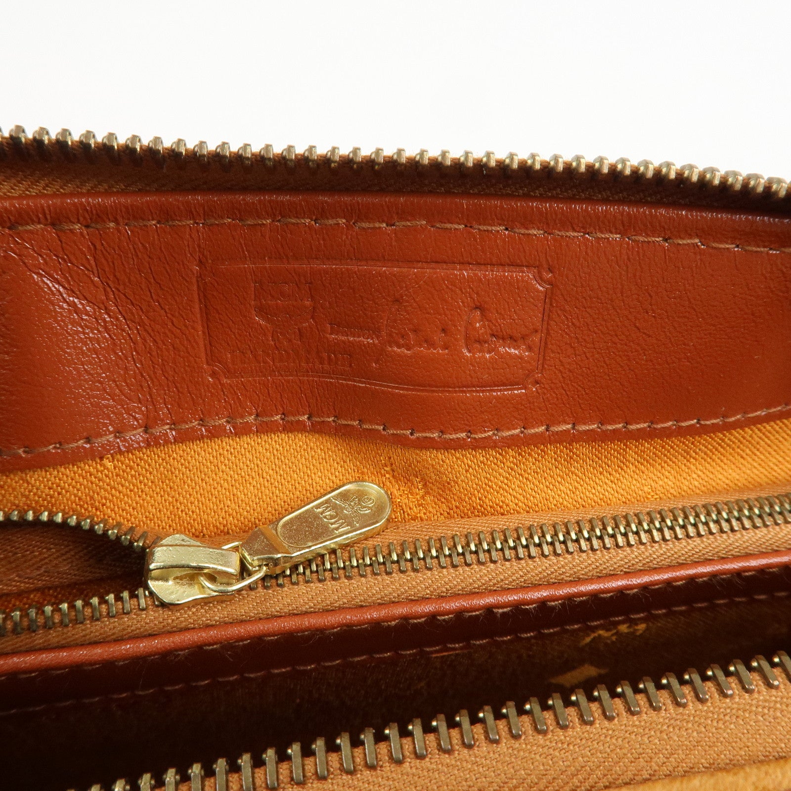 MCM Visetos Leather 2Way Bag Boston Bag Cognac